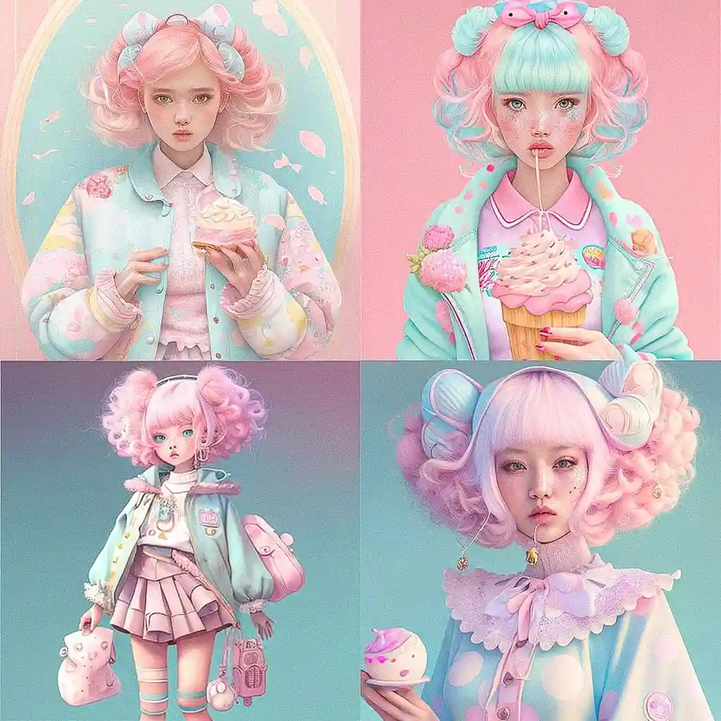 -童话风格服装 fairy kei fashion风格midjourney AI绘画作品