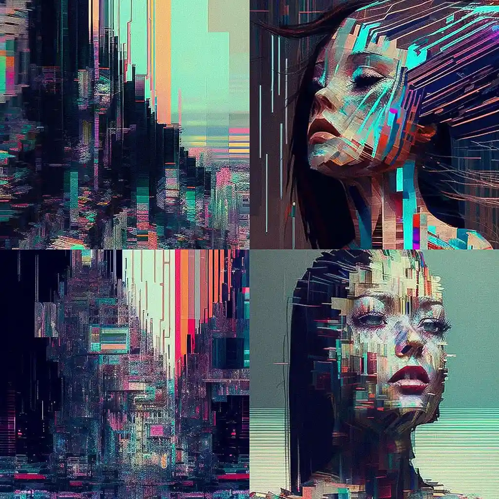 故障艺术 glitch art风格midjourney AI绘画作品 -故障艺术 glitch art风格midjourney AI绘画作品