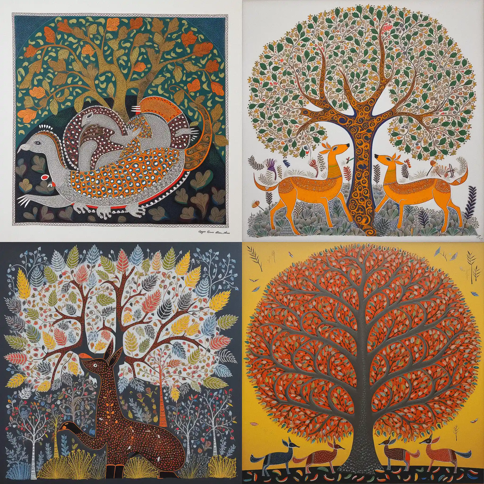 贡德绘画 gond painting风格midjourney AI绘画作品 -贡德绘画 gond painting风格midjourney AI绘画作品