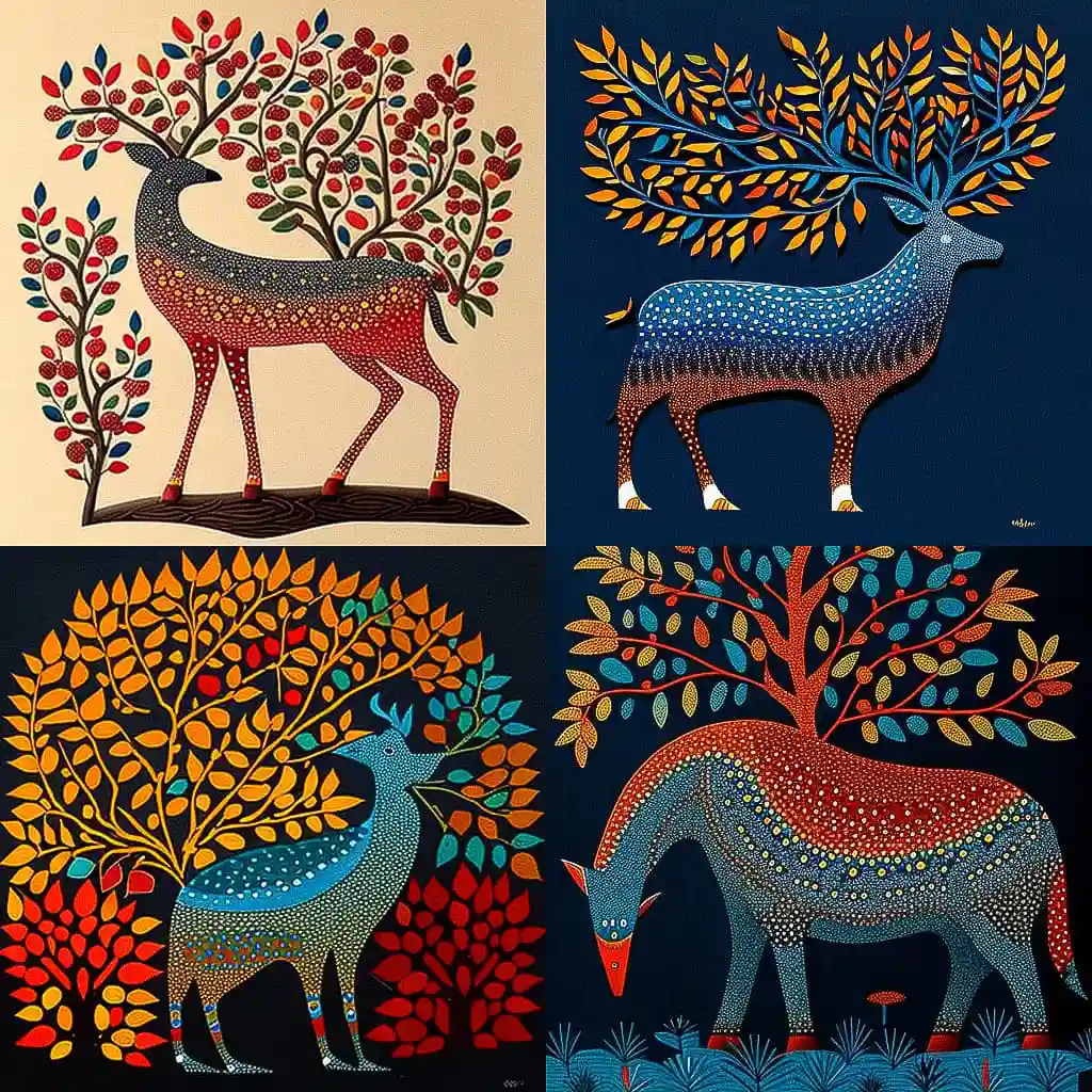 贡德绘画 gond painting风格midjourney AI绘画作品 -贡德绘画 gond painting风格midjourney AI绘画作品
