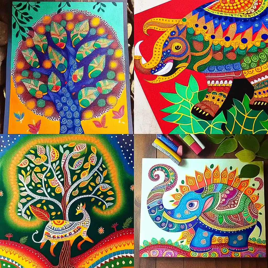 贡德绘画 gond painting风格midjourney AI绘画作品 -贡德绘画 gond painting风格midjourney AI绘画作品