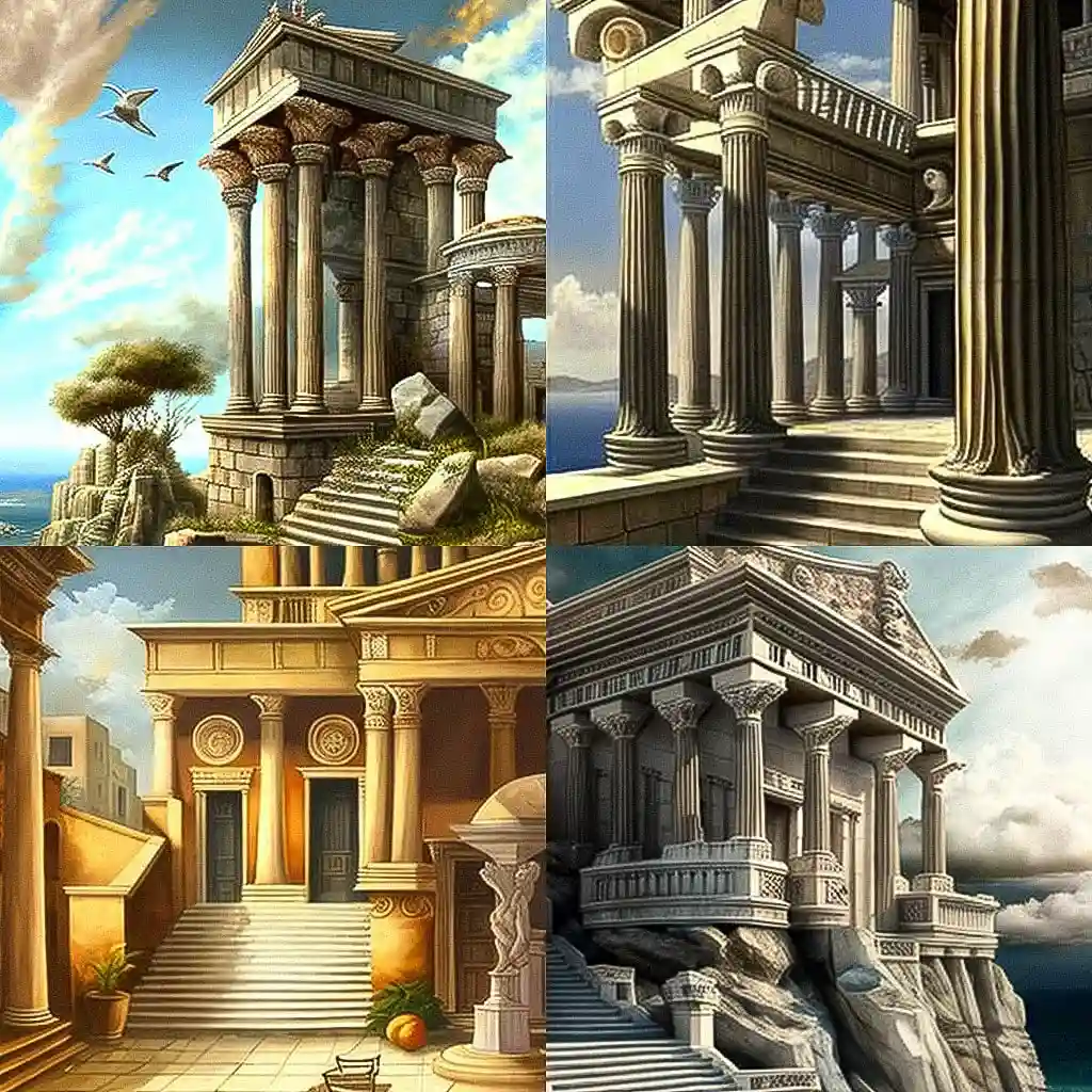 古希腊建筑 greek architecture风格midjourney AI绘画作品 -古希腊建筑 greek architecture风格midjourney AI绘画作品