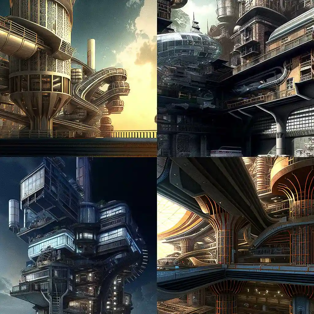高科技建筑 high tech architecture风格midjourney AI绘画作品 -高科技建筑 high tech architecture风格midjourney AI绘画作品