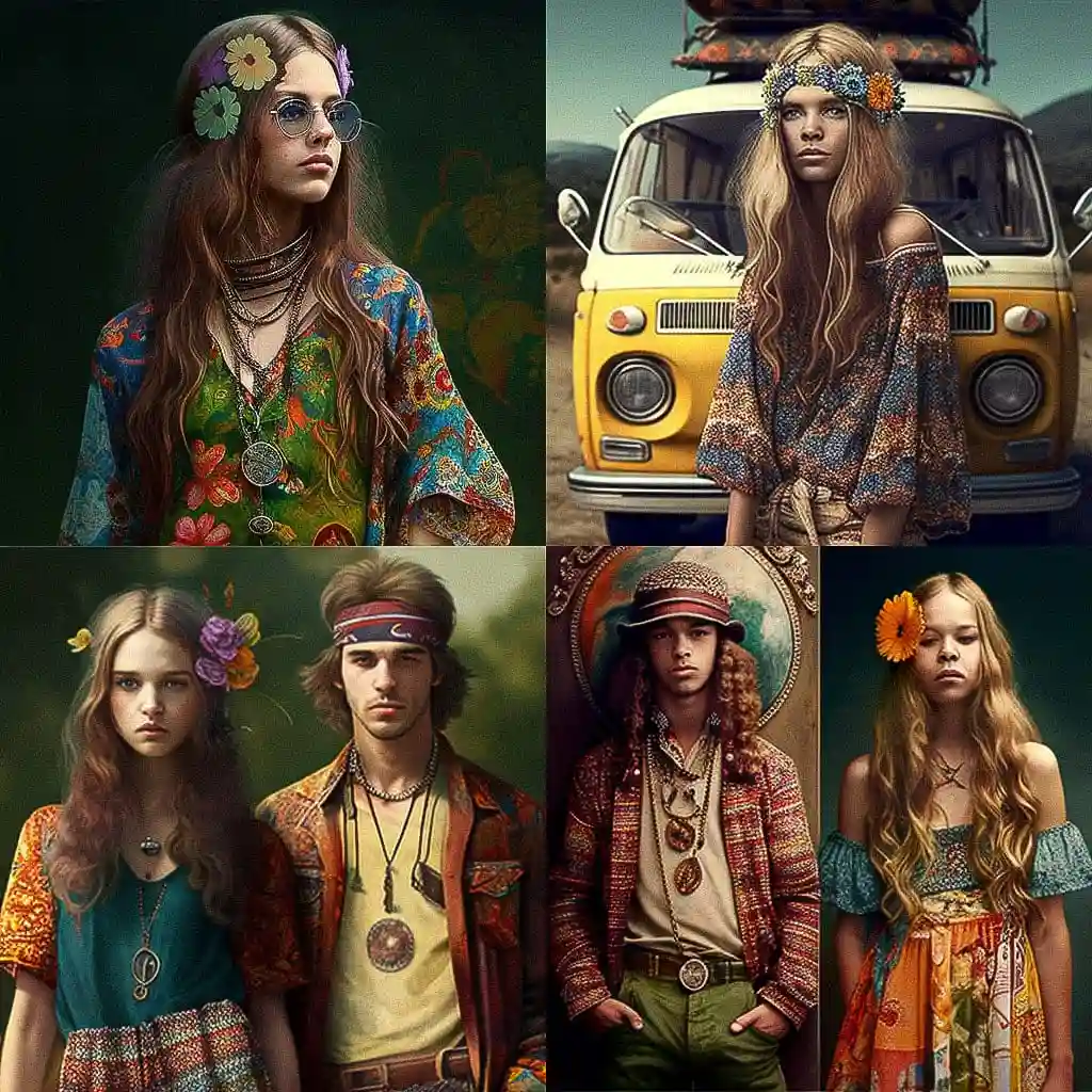 嬉皮时尚 hippie fashion风格midjourney AI绘画作品 -嬉皮时尚 hippie fashion风格midjourney AI绘画作品