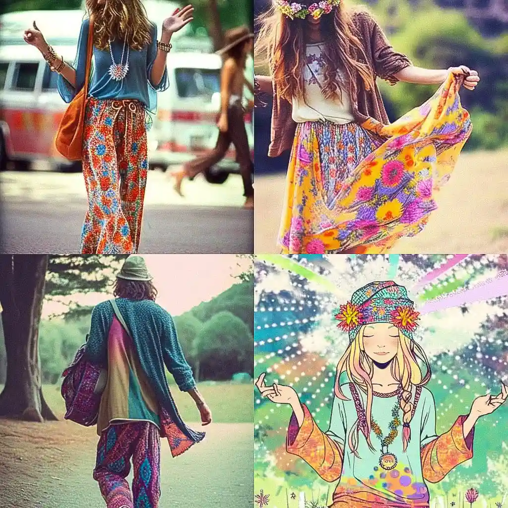 嬉皮时尚 hippie fashion风格midjourney AI绘画作品 -嬉皮时尚 hippie fashion风格midjourney AI绘画作品