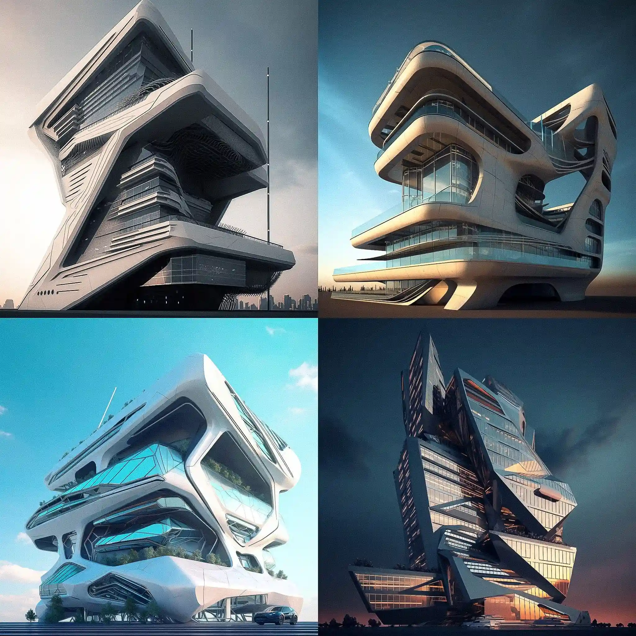 -新未来主义建筑 neofuturist architecture风格midjourney AI绘画作品