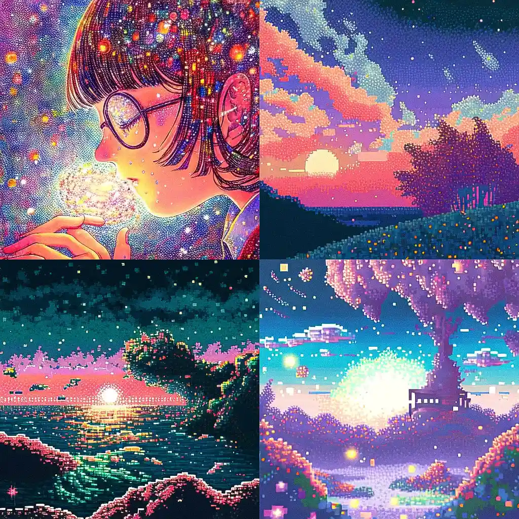 点彩主义 pointillism风格midjourney AI绘画作品 -点彩主义 pointillism风格midjourney AI绘画作品
