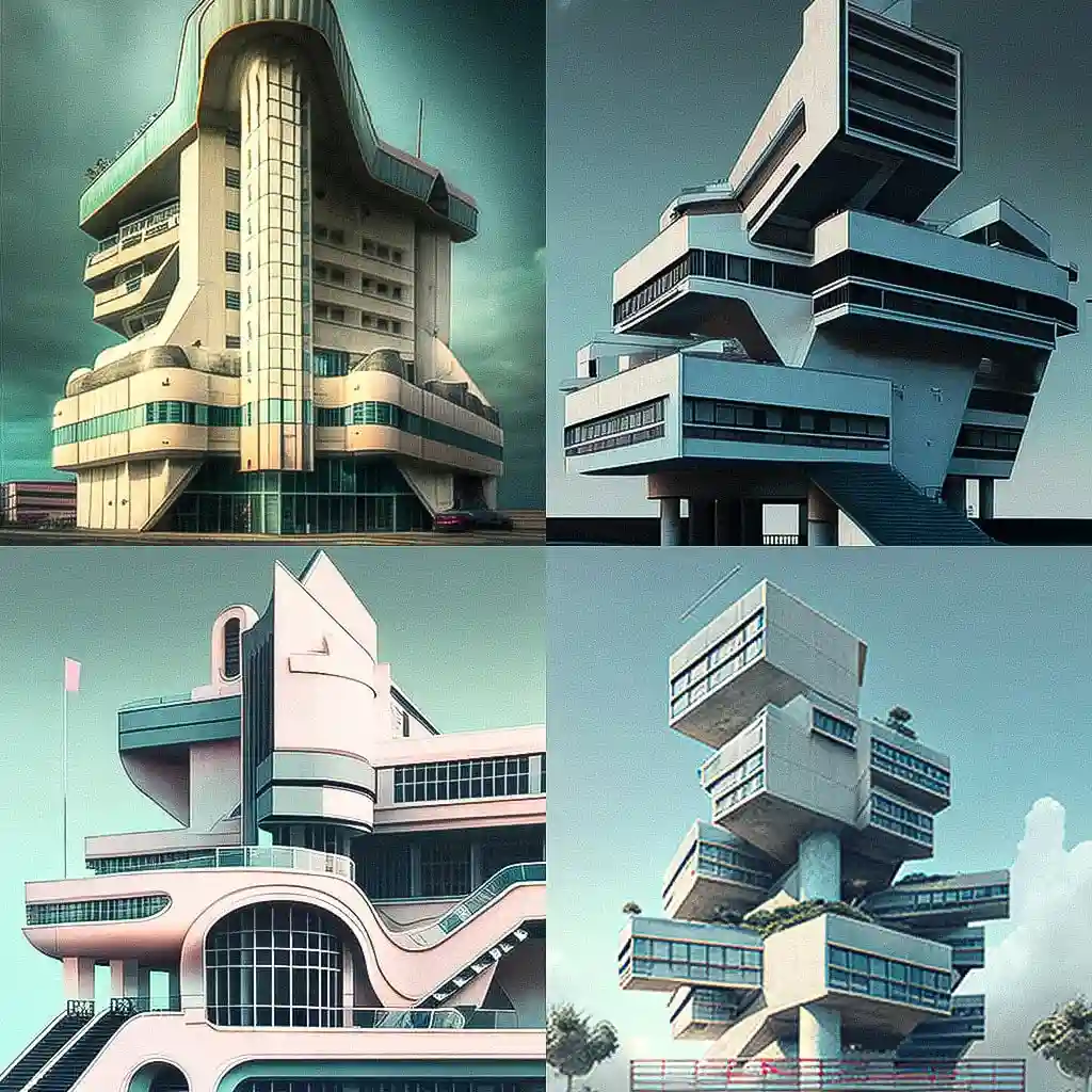 后现代主义建筑 postmodern architecture风格midjourney AI绘画作品 -后现代主义建筑 postmodern architecture风格midjourney AI绘画作品