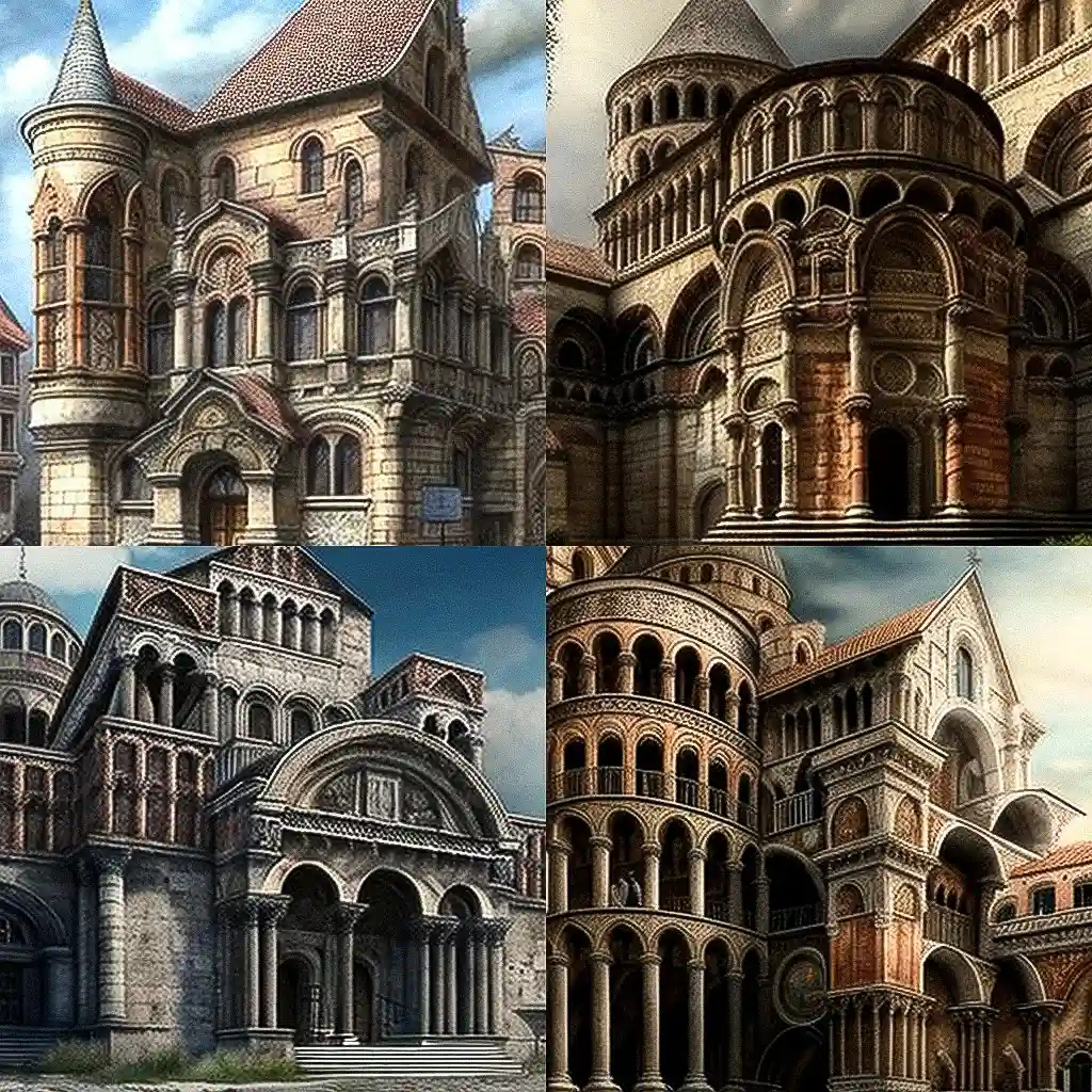 -罗曼式建筑 romanesque architecture风格midjourney AI绘画作品