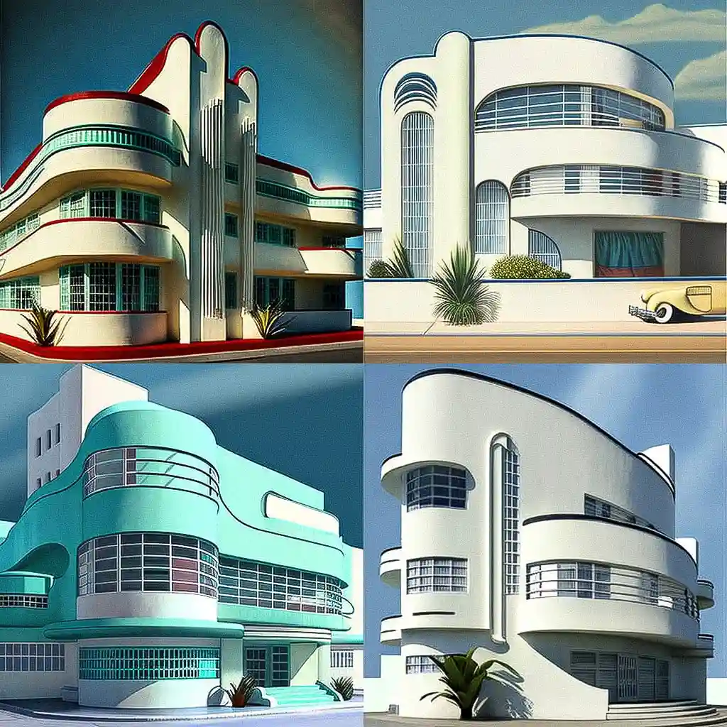 -流线型现代主义建筑 streamline moderne architecture风格midjourney AI绘画作品