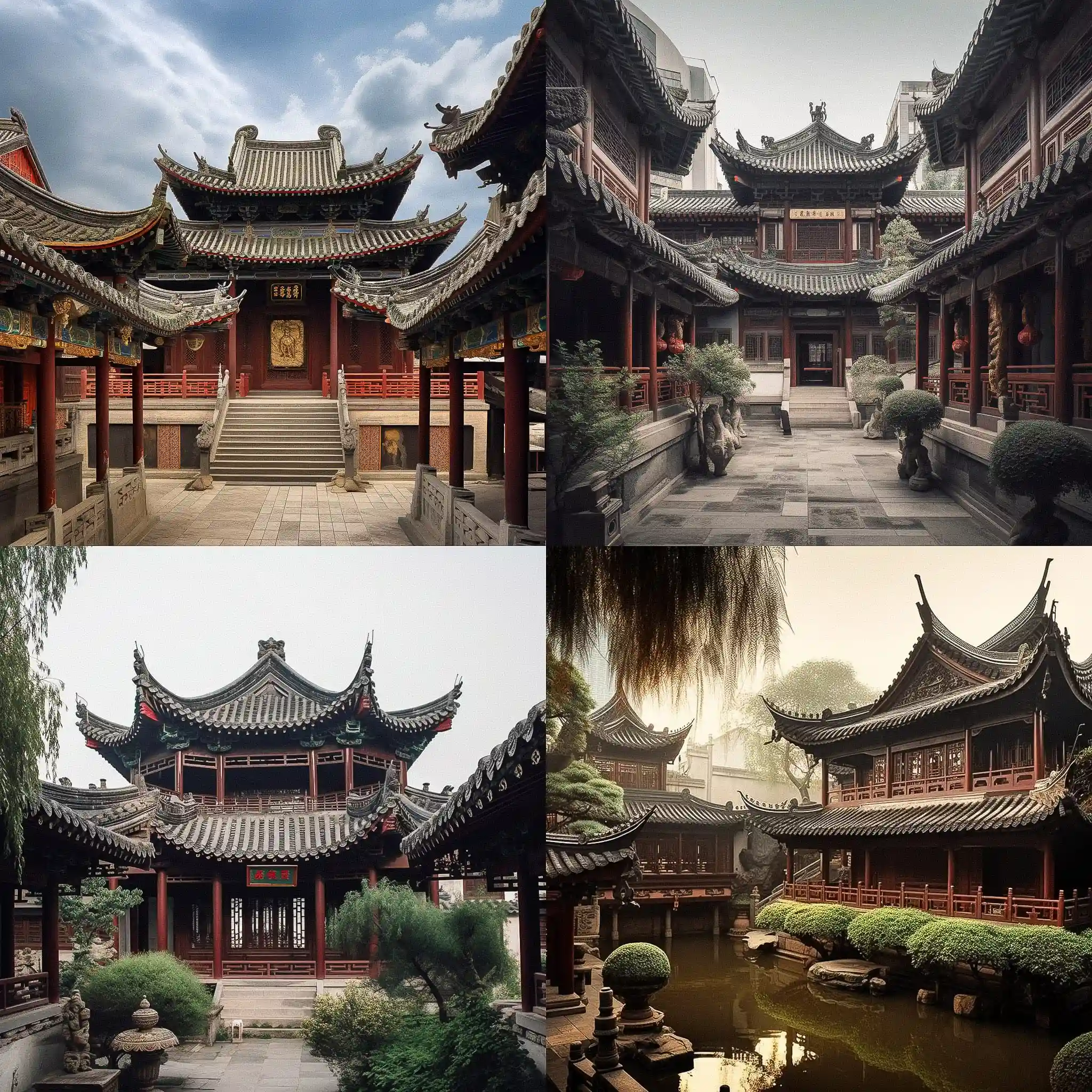 -中国传统建筑 traditional chinese architecture风格midjourney AI绘画作品