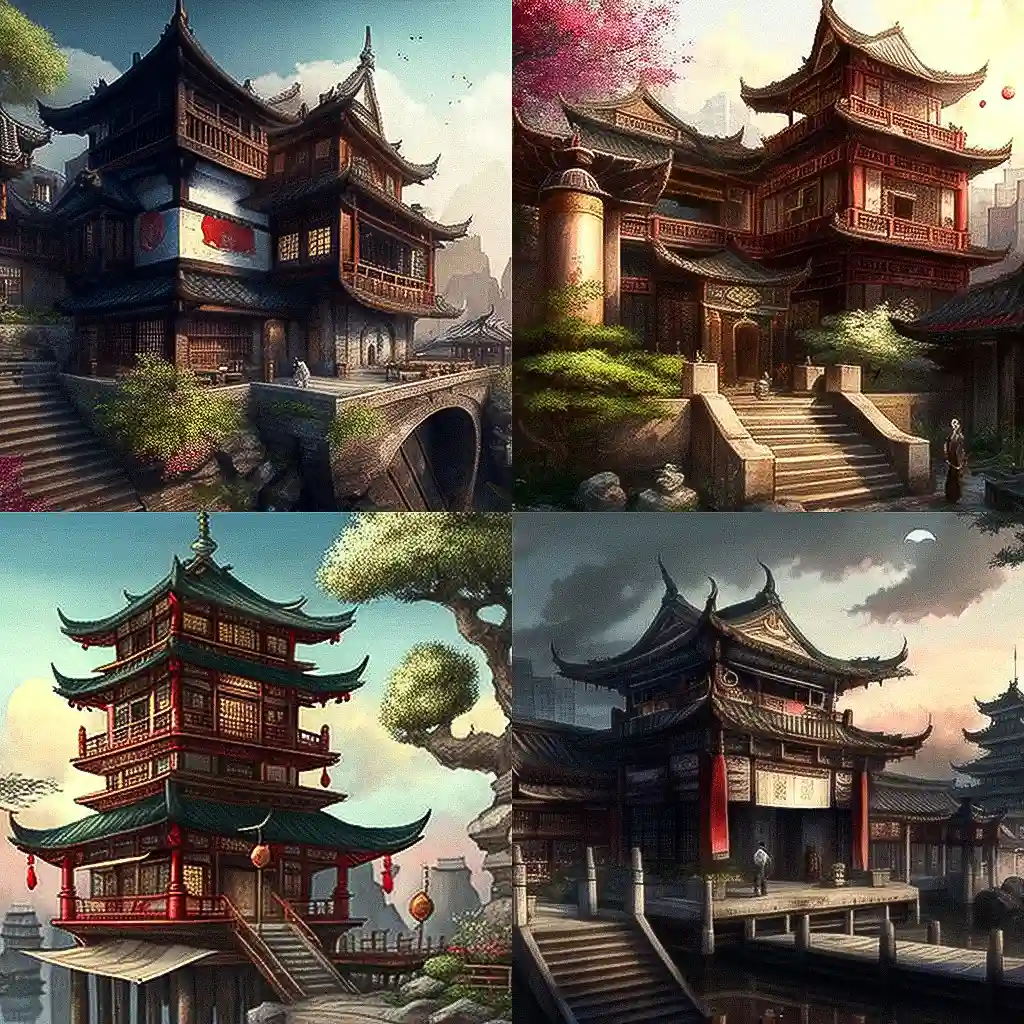 -中国传统建筑 traditional chinese architecture风格midjourney AI绘画作品