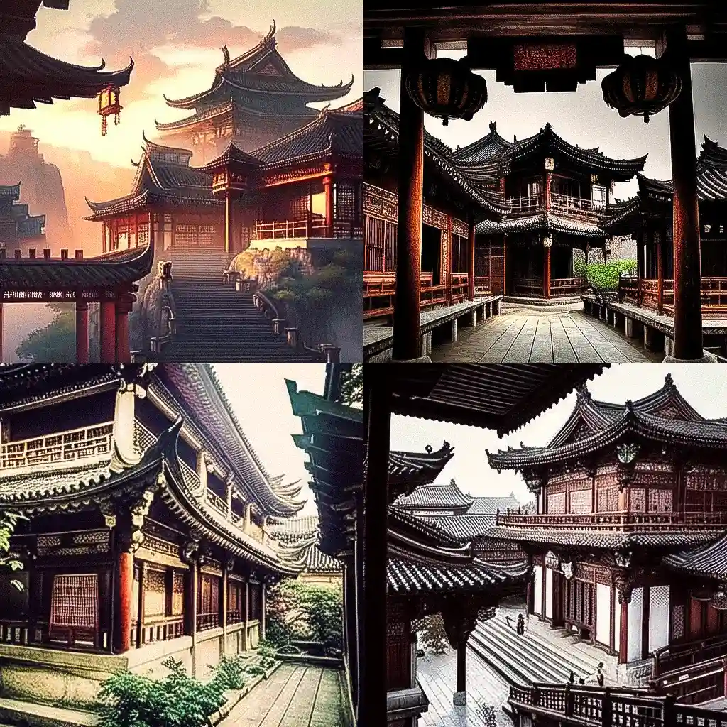 -中国传统建筑 traditional chinese architecture风格midjourney AI绘画作品