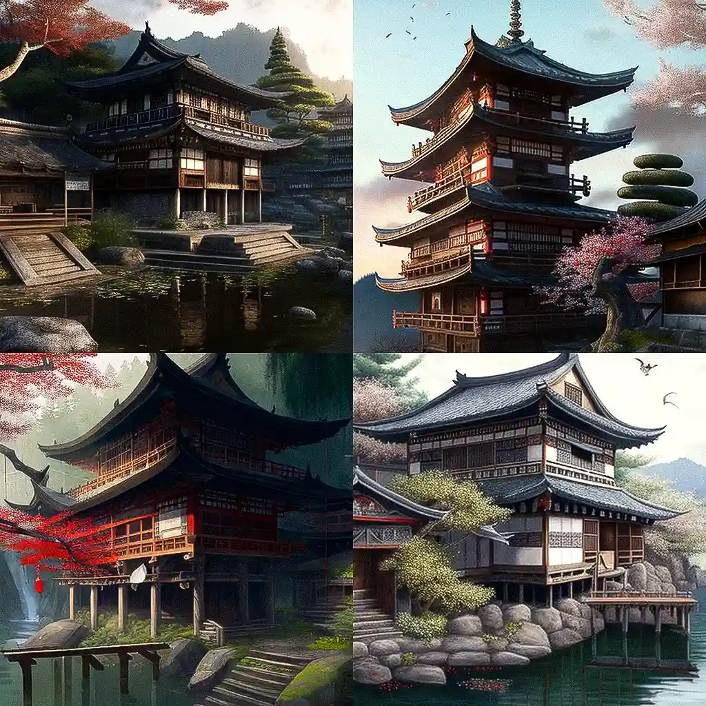 -日本传统建筑 traditional japanese architecture风格midjourney AI绘画作品