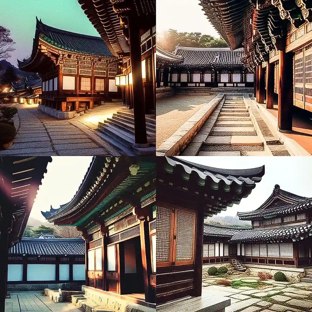 -韩国传统建筑 traditional korean architecture风格midjourney AI绘画作品