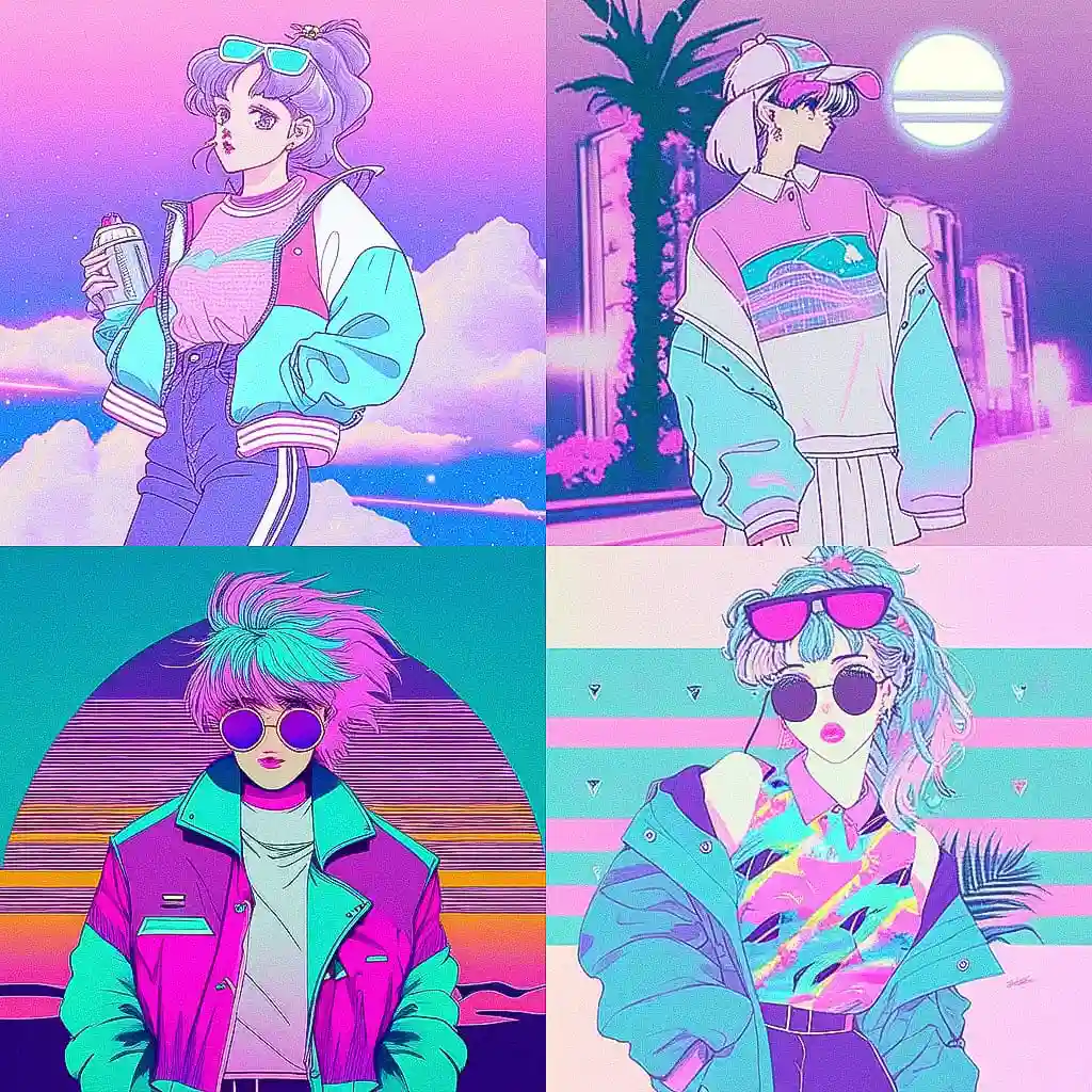 -蒸汽波风格时尚 vaporwave fashion风格midjourney AI绘画作品