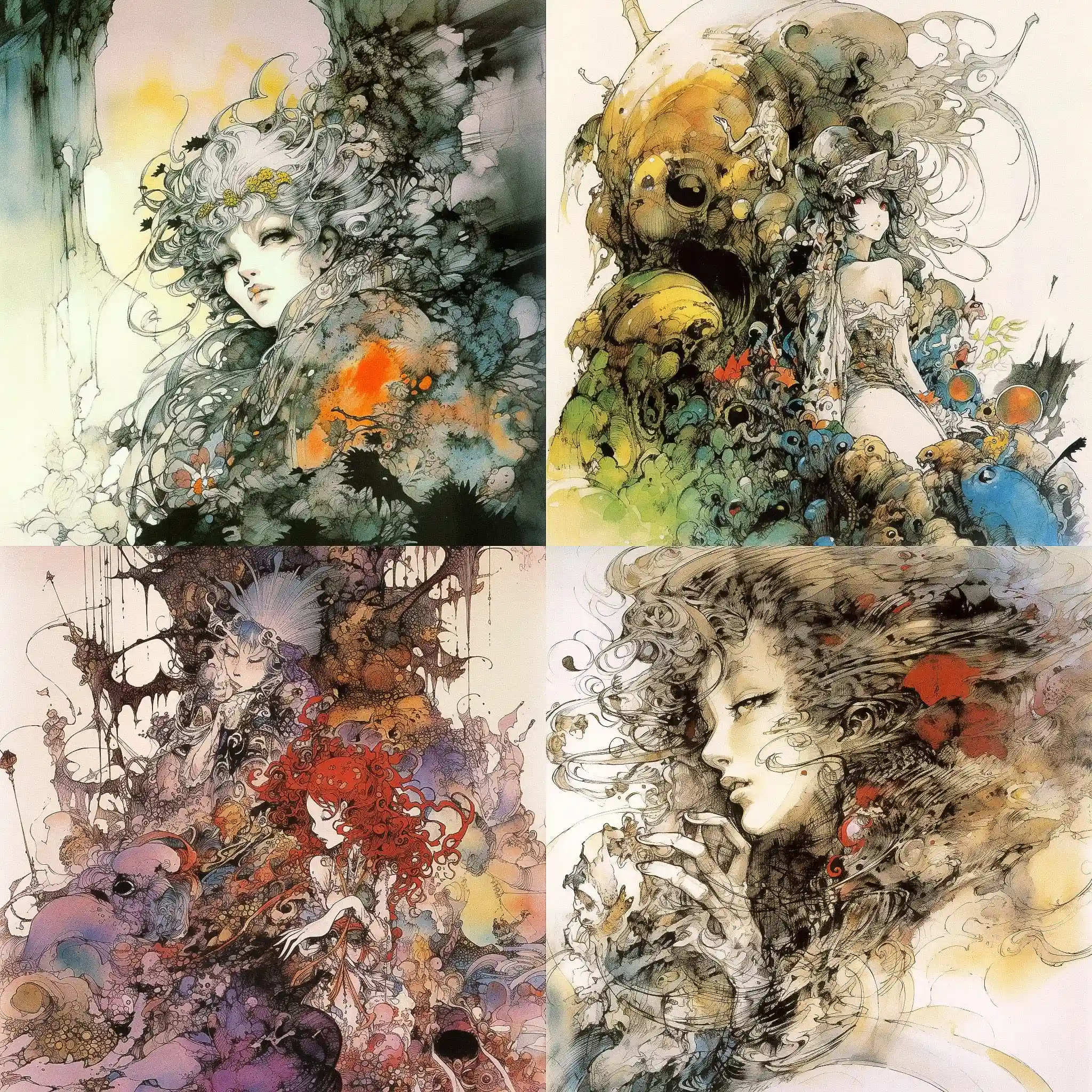 天野喜孝 yoshitaka amano风格midjourney AI绘画作品 -天野喜孝 yoshitaka amano风格midjourney AI绘画作品