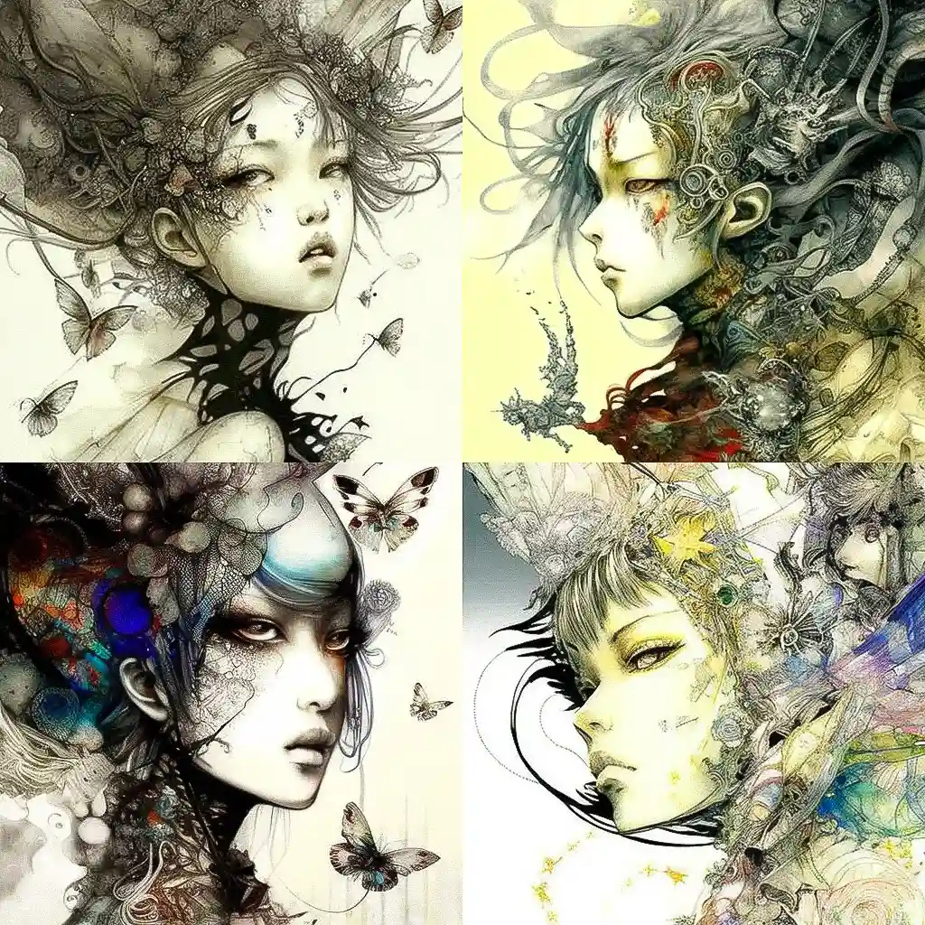 天野喜孝 yoshitaka amano风格midjourney AI绘画作品 -天野喜孝 yoshitaka amano风格midjourney AI绘画作品