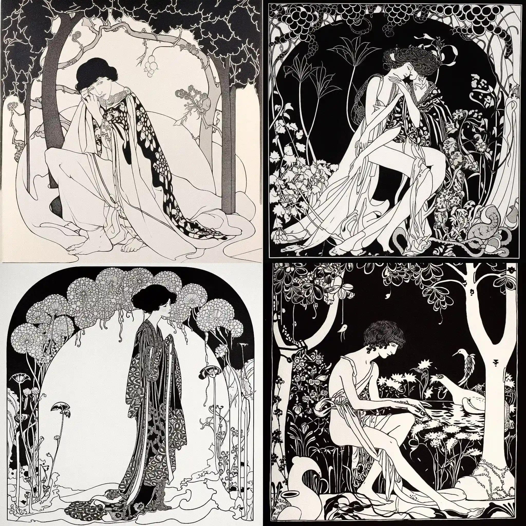 奥布里·比尔斯利 aubrey beardsley风格midjourney AI绘画作品 -奥布里·比尔斯利 aubrey beardsley风格midjourney AI绘画作品