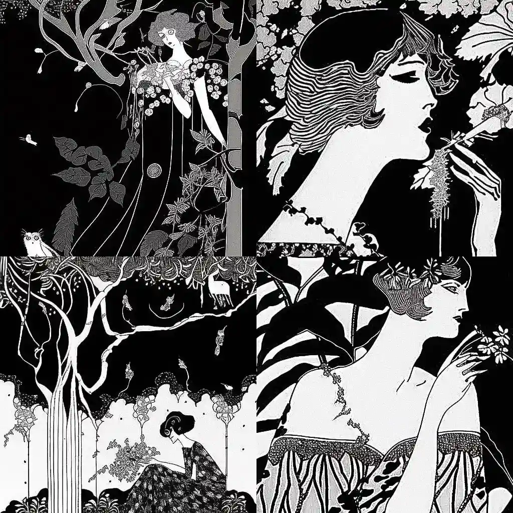 奥布里·比尔斯利 aubrey beardsley风格midjourney AI绘画作品 -奥布里·比尔斯利 aubrey beardsley风格midjourney AI绘画作品