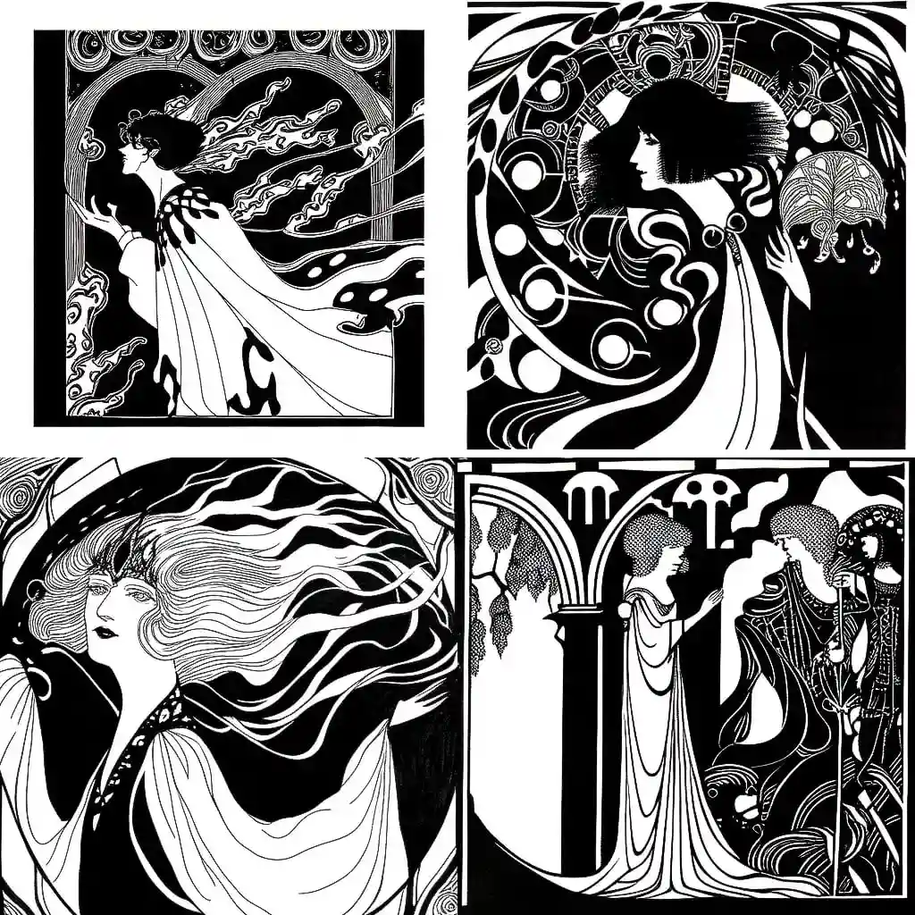 奥布里·比尔斯利 aubrey beardsley风格midjourney AI绘画作品 -奥布里·比尔斯利 aubrey beardsley风格midjourney AI绘画作品