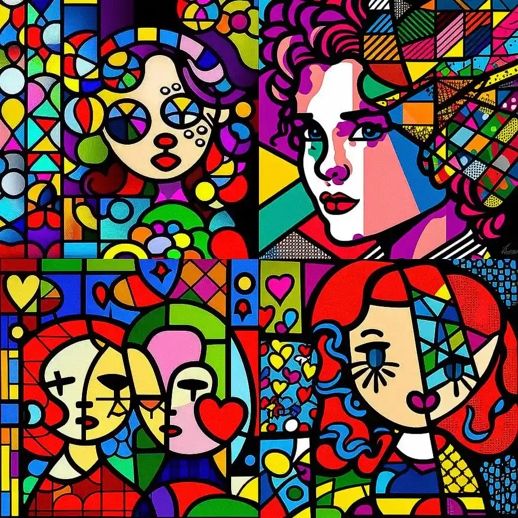 罗梅罗·布里托 romero britto风格midjourney AI绘画作品 -罗梅罗·布里托 romero britto风格midjourney AI绘画作品