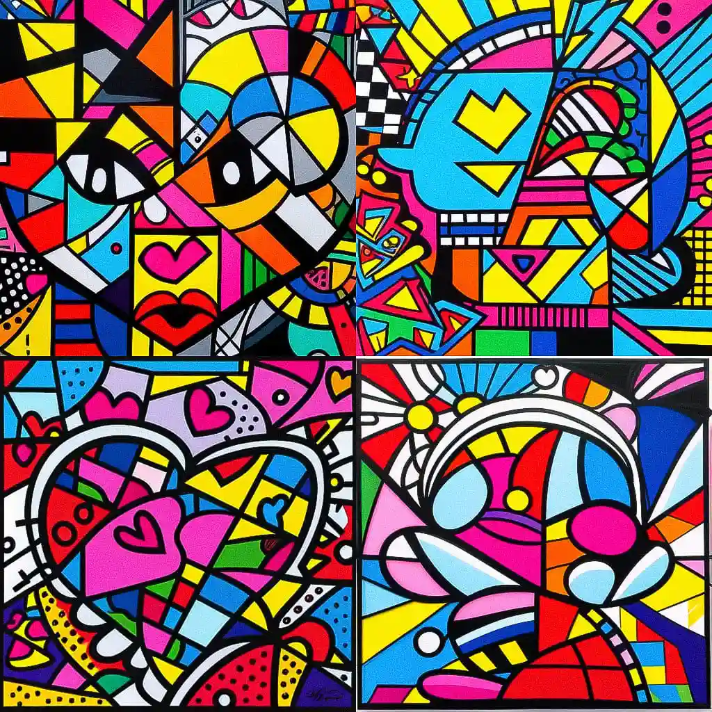 罗梅罗·布里托 romero britto风格midjourney AI绘画作品 -罗梅罗·布里托 romero britto风格midjourney AI绘画作品