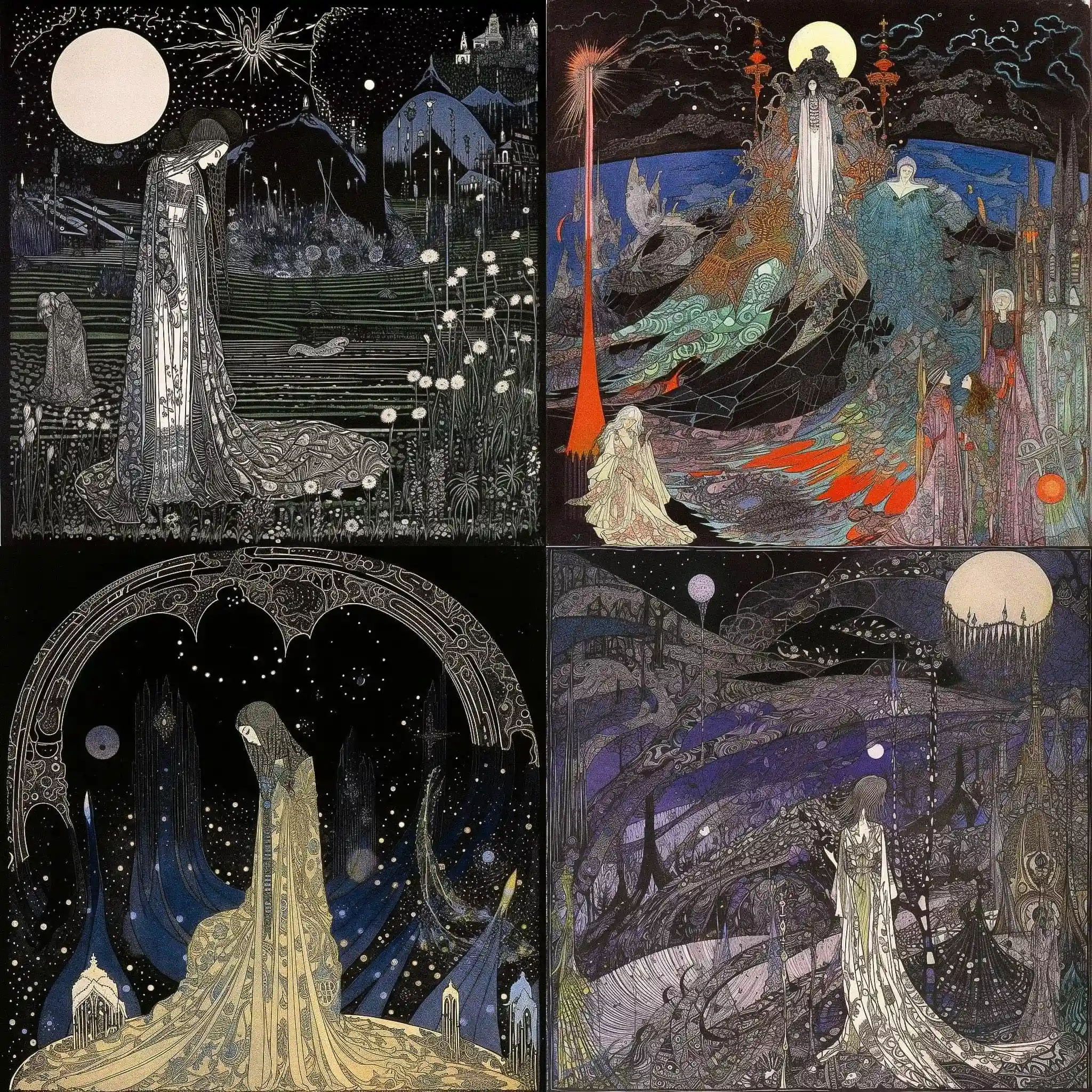 哈里·克拉克 harry clarke风格midjourney AI绘画作品 -哈里·克拉克 harry clarke风格midjourney AI绘画作品
