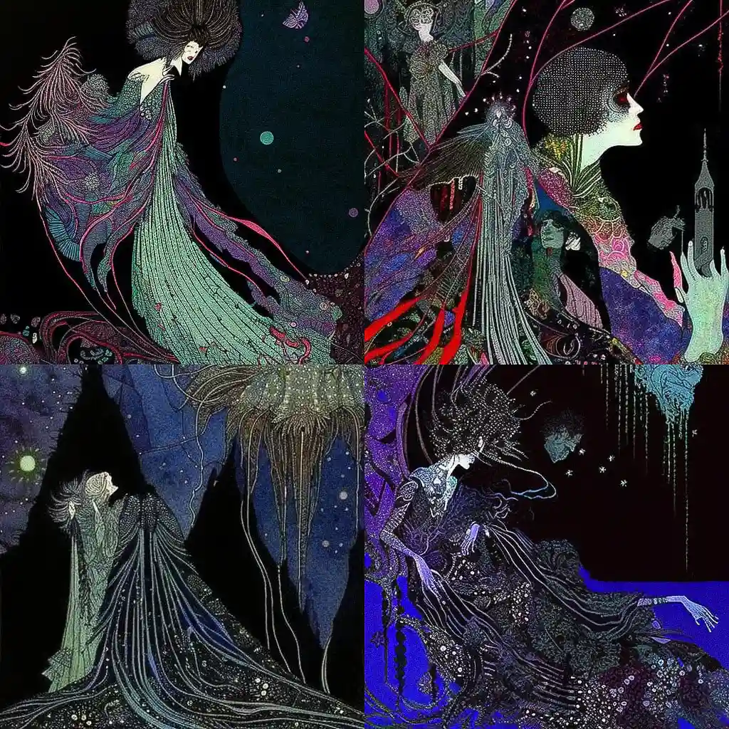 哈里·克拉克 harry clarke风格midjourney AI绘画作品 -哈里·克拉克 harry clarke风格midjourney AI绘画作品