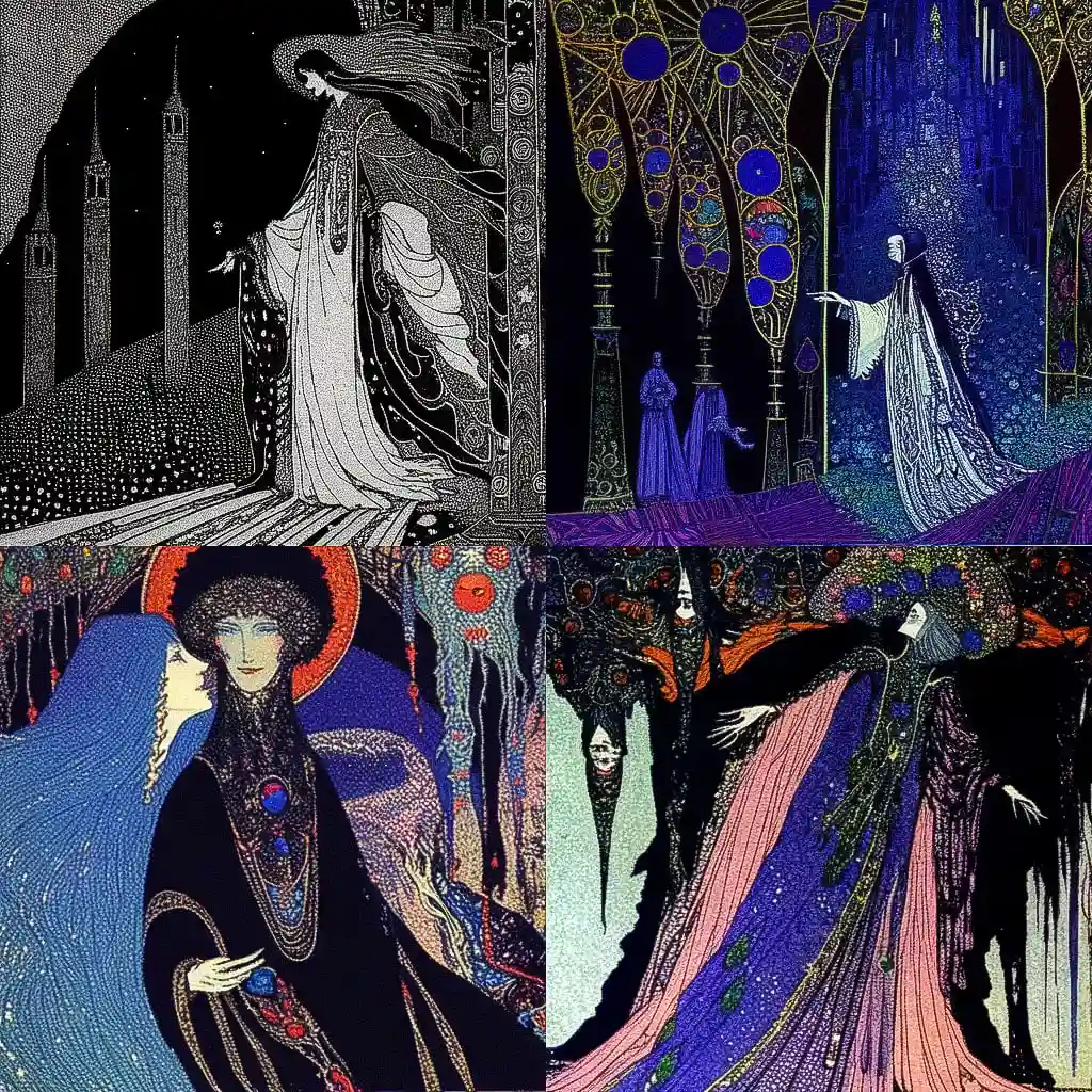 哈里·克拉克 harry clarke风格midjourney AI绘画作品 -哈里·克拉克 harry clarke风格midjourney AI绘画作品