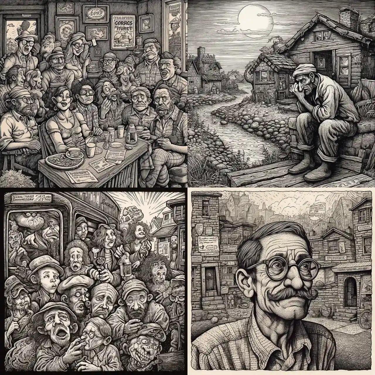 罗伯特·克朗布 robert crumb风格midjourney AI绘画作品 -罗伯特·克朗布 robert crumb风格midjourney AI绘画作品