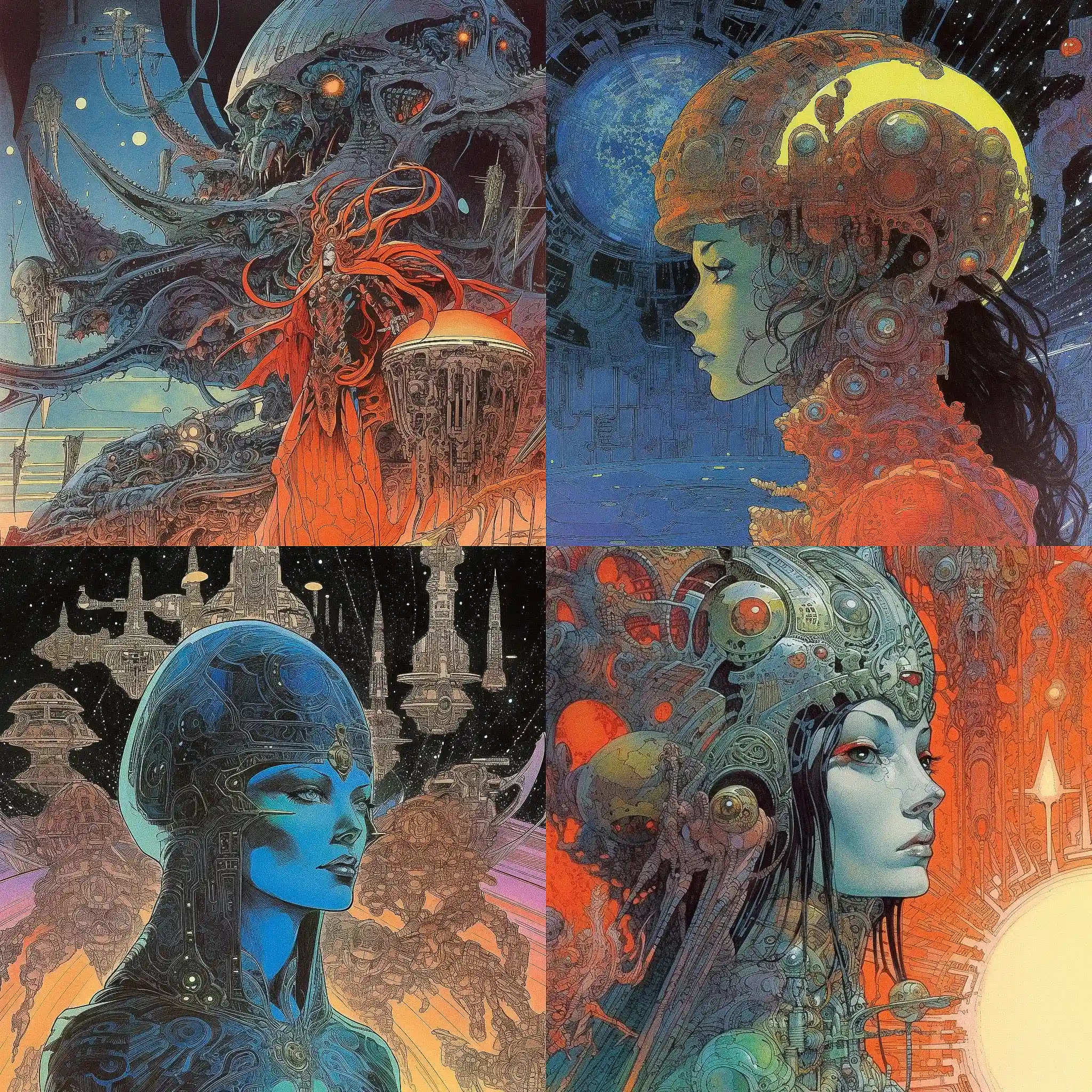 菲利普·德鲁莱特 philippe druillet风格midjourney AI绘画作品 -菲利普·德鲁莱特 philippe druillet风格midjourney AI绘画作品