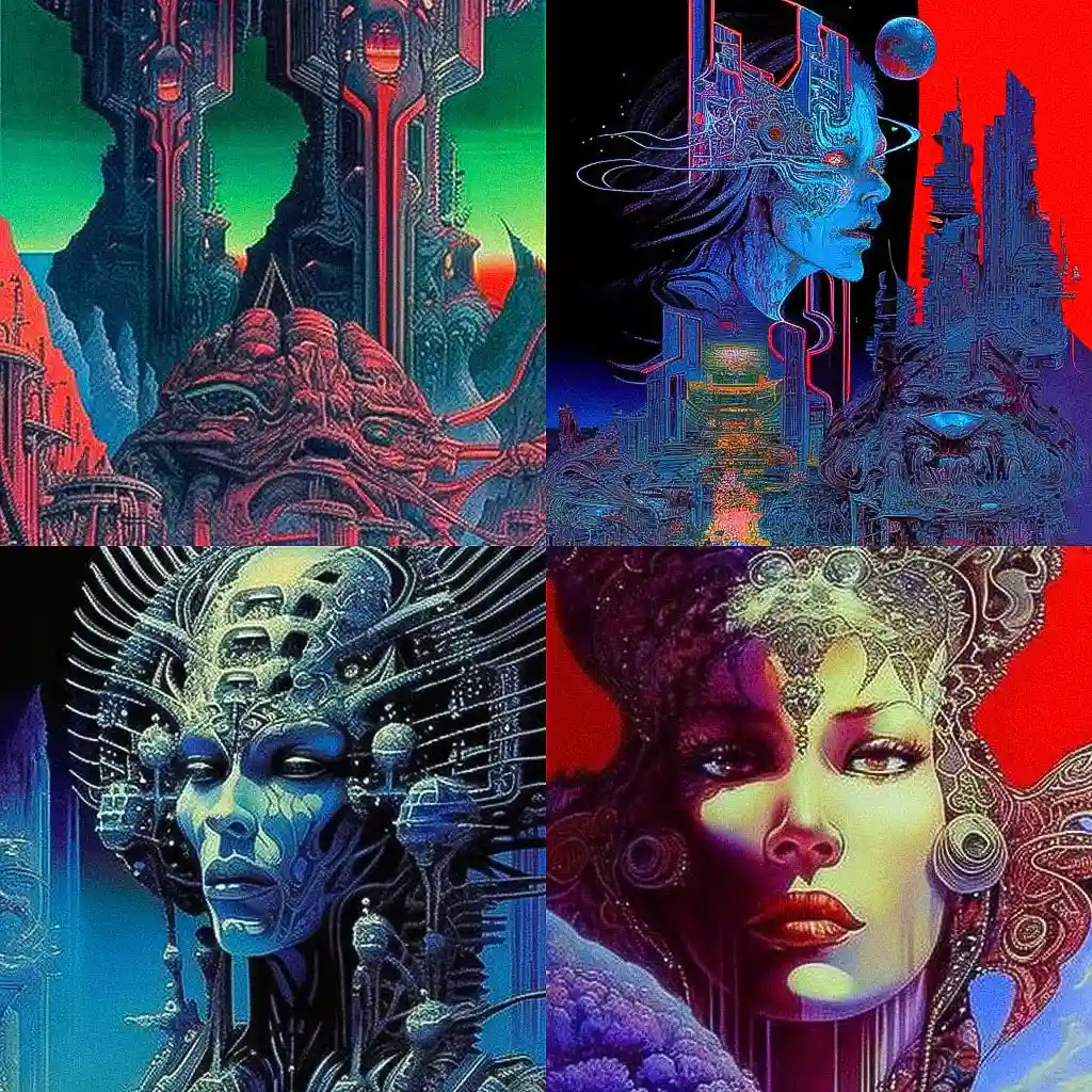 菲利普·德鲁莱特 philippe druillet风格midjourney AI绘画作品 -菲利普·德鲁莱特 philippe druillet风格midjourney AI绘画作品
