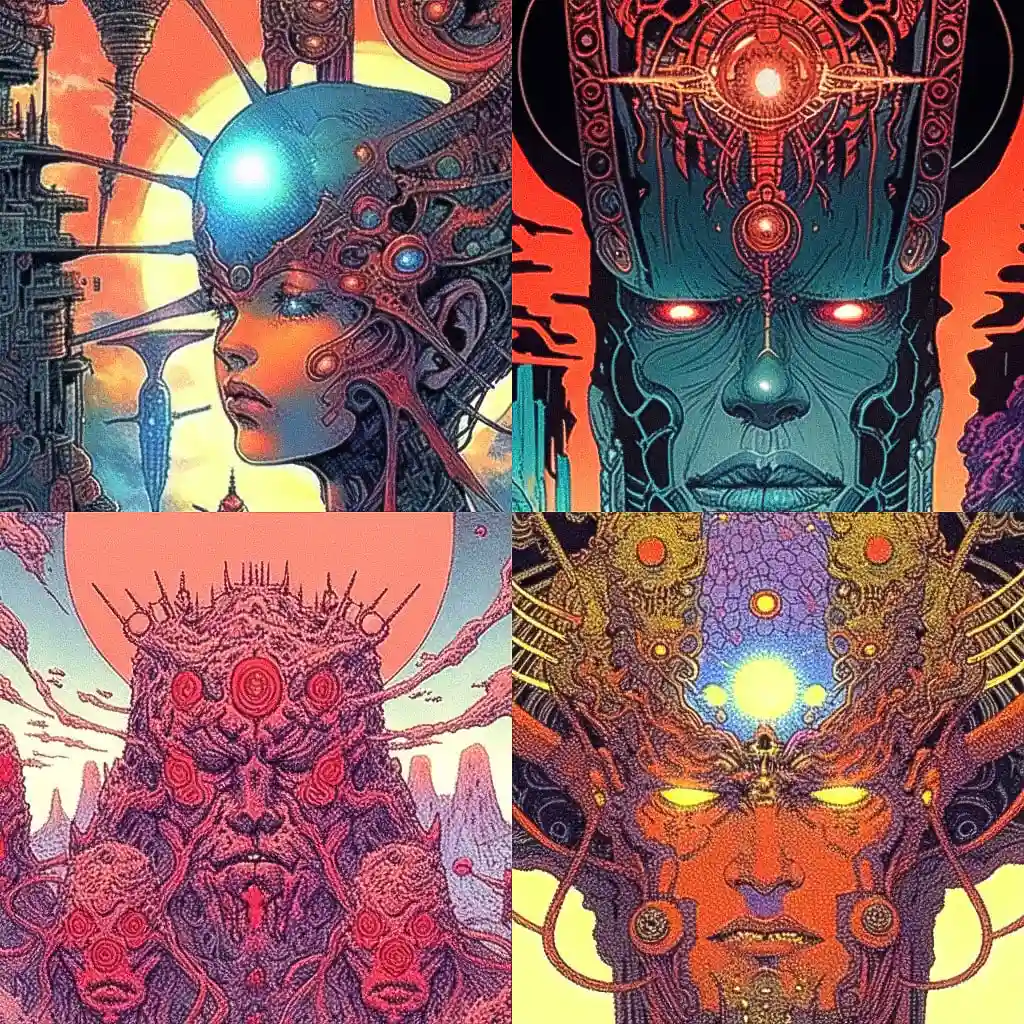 菲利普·德鲁莱特 philippe druillet风格midjourney AI绘画作品 -菲利普·德鲁莱特 philippe druillet风格midjourney AI绘画作品
