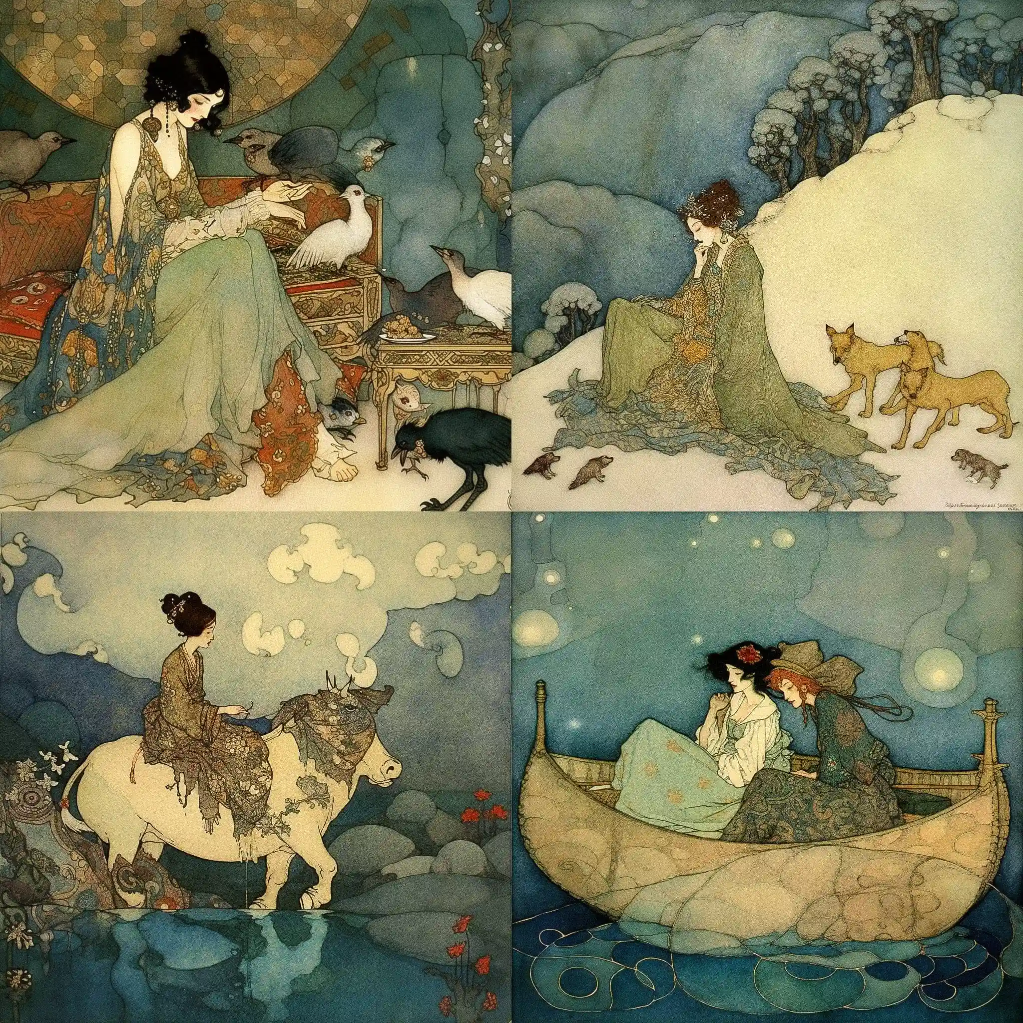 埃德蒙德·杜拉克 edmund dulac风格midjourney AI绘画作品 -埃德蒙德·杜拉克 edmund dulac风格midjourney AI绘画作品