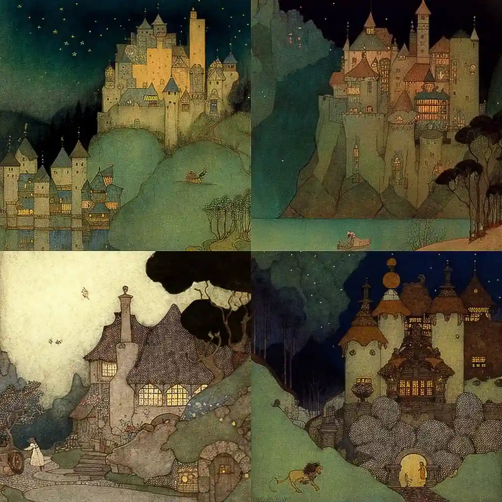 埃德蒙德·杜拉克 edmund dulac风格midjourney AI绘画作品 -埃德蒙德·杜拉克 edmund dulac风格midjourney AI绘画作品