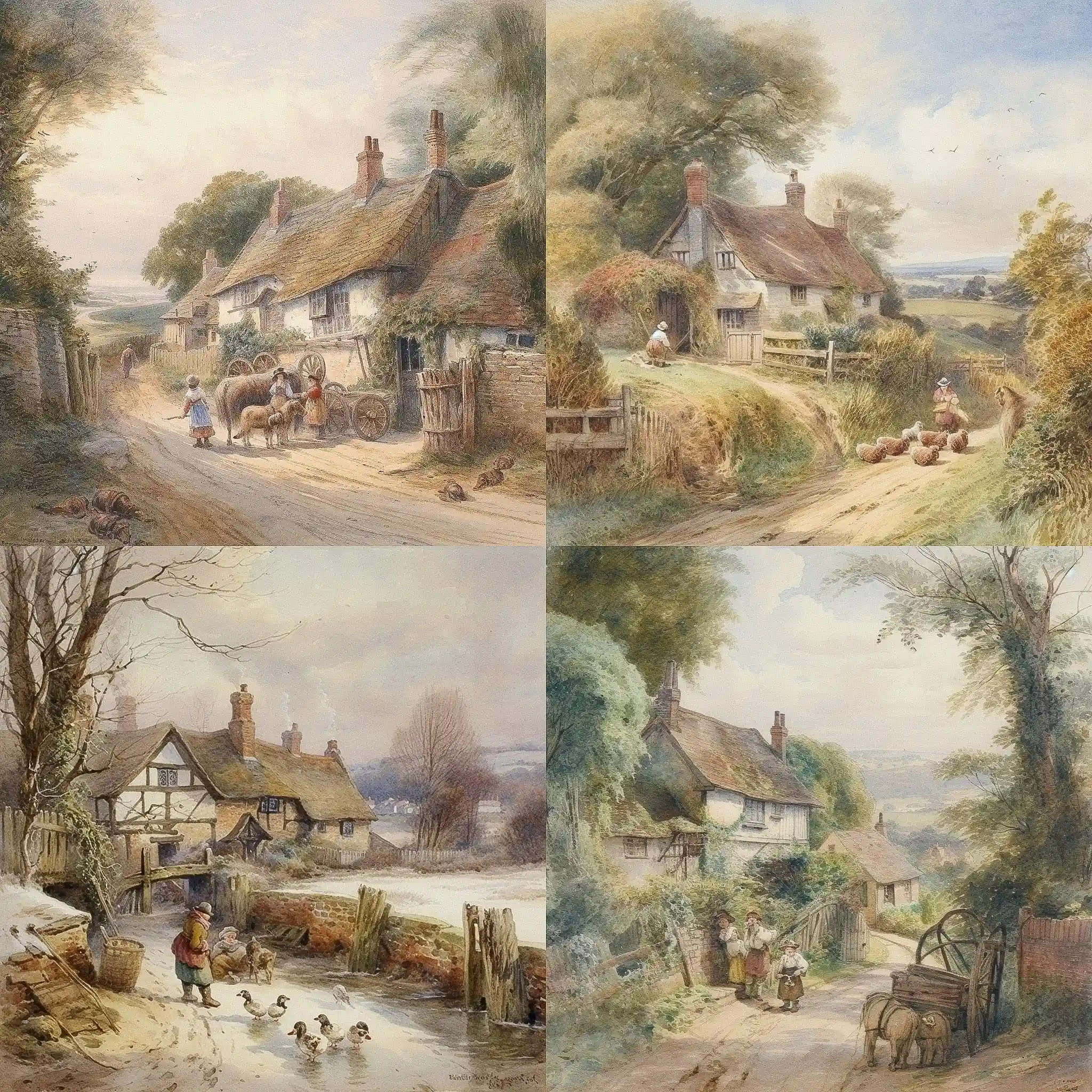 迈尔斯·拜克特·福斯特 myles birket foster风格midjourney AI绘画作品 -迈尔斯·拜克特·福斯特 myles birket foster风格midjourney AI绘画作品