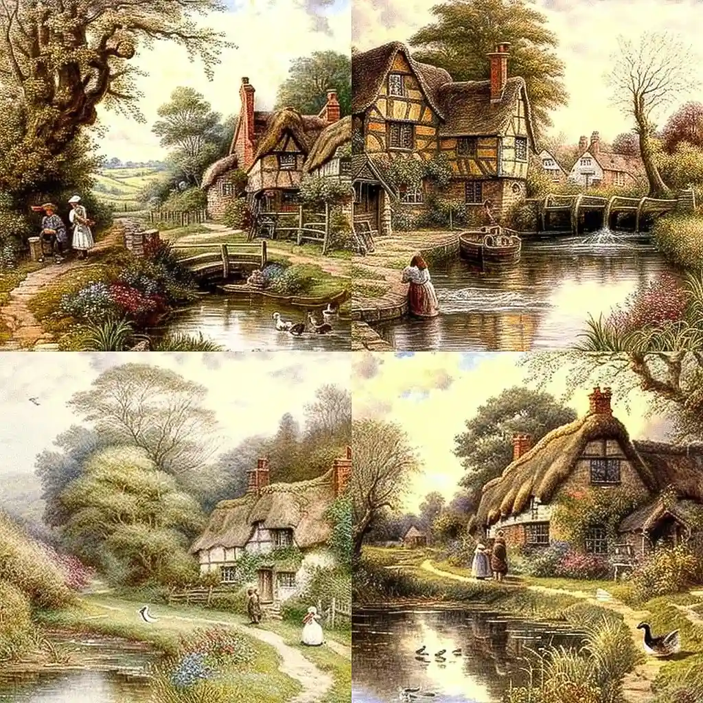 迈尔斯·拜克特·福斯特 myles birket foster风格midjourney AI绘画作品 -迈尔斯·拜克特·福斯特 myles birket foster风格midjourney AI绘画作品