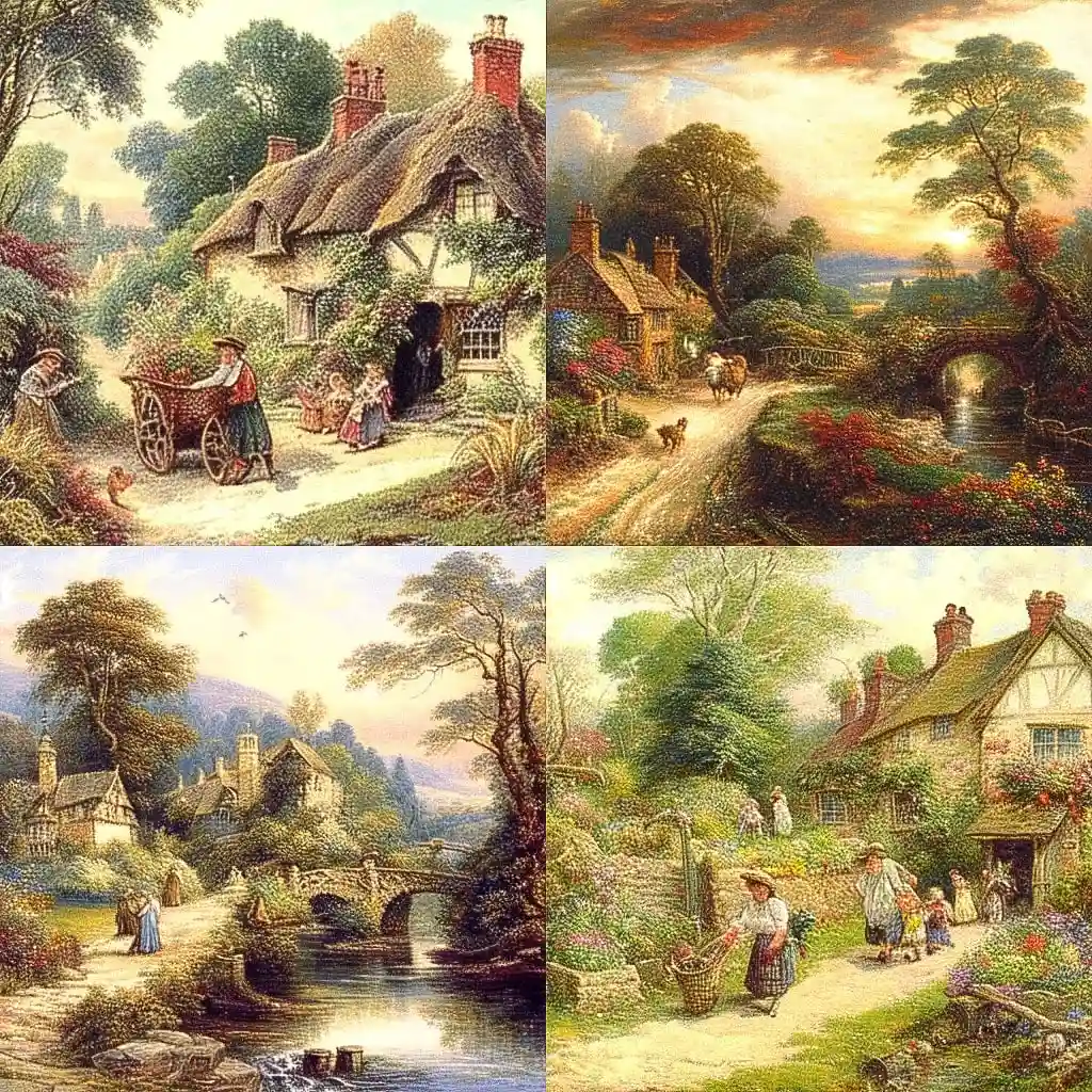 迈尔斯·拜克特·福斯特 myles birket foster风格midjourney AI绘画作品 -迈尔斯·拜克特·福斯特 myles birket foster风格midjourney AI绘画作品