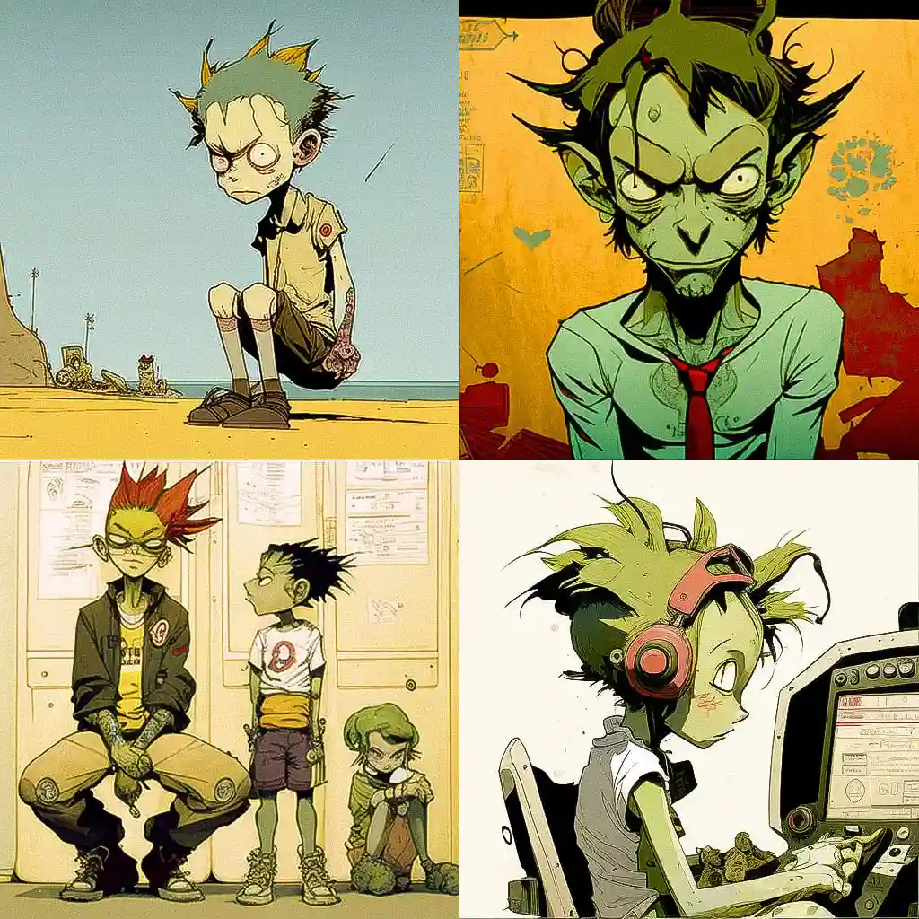 杰米·休利特 jamie hewlett风格midjourney AI绘画作品 -杰米·休利特 jamie hewlett风格midjourney AI绘画作品