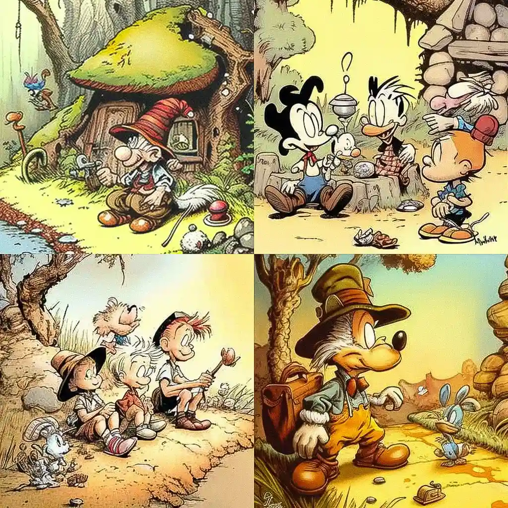 沃尔特·凯利 walt kelly风格midjourney AI绘画作品 -沃尔特·凯利 walt kelly风格midjourney AI绘画作品