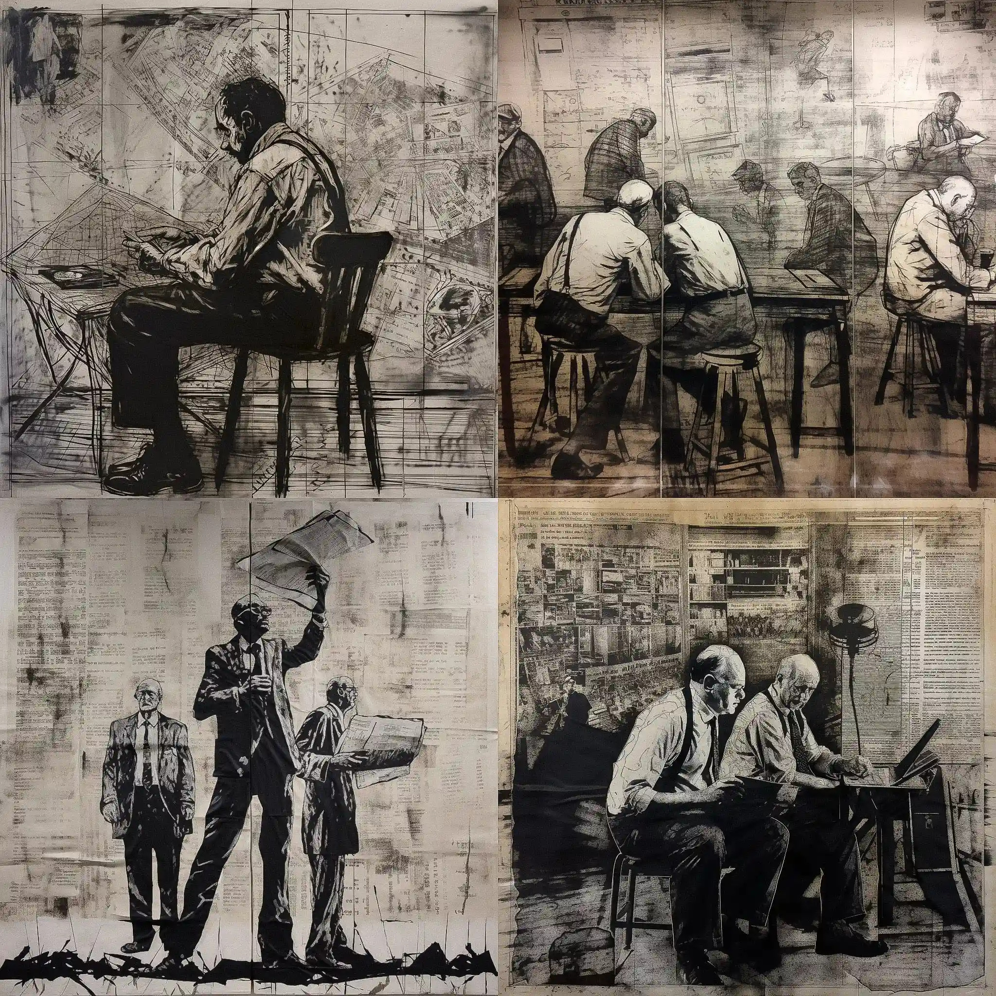 威廉·肯特里奇 william kentridge风格midjourney AI绘画作品 -威廉·肯特里奇 william kentridge风格midjourney AI绘画作品