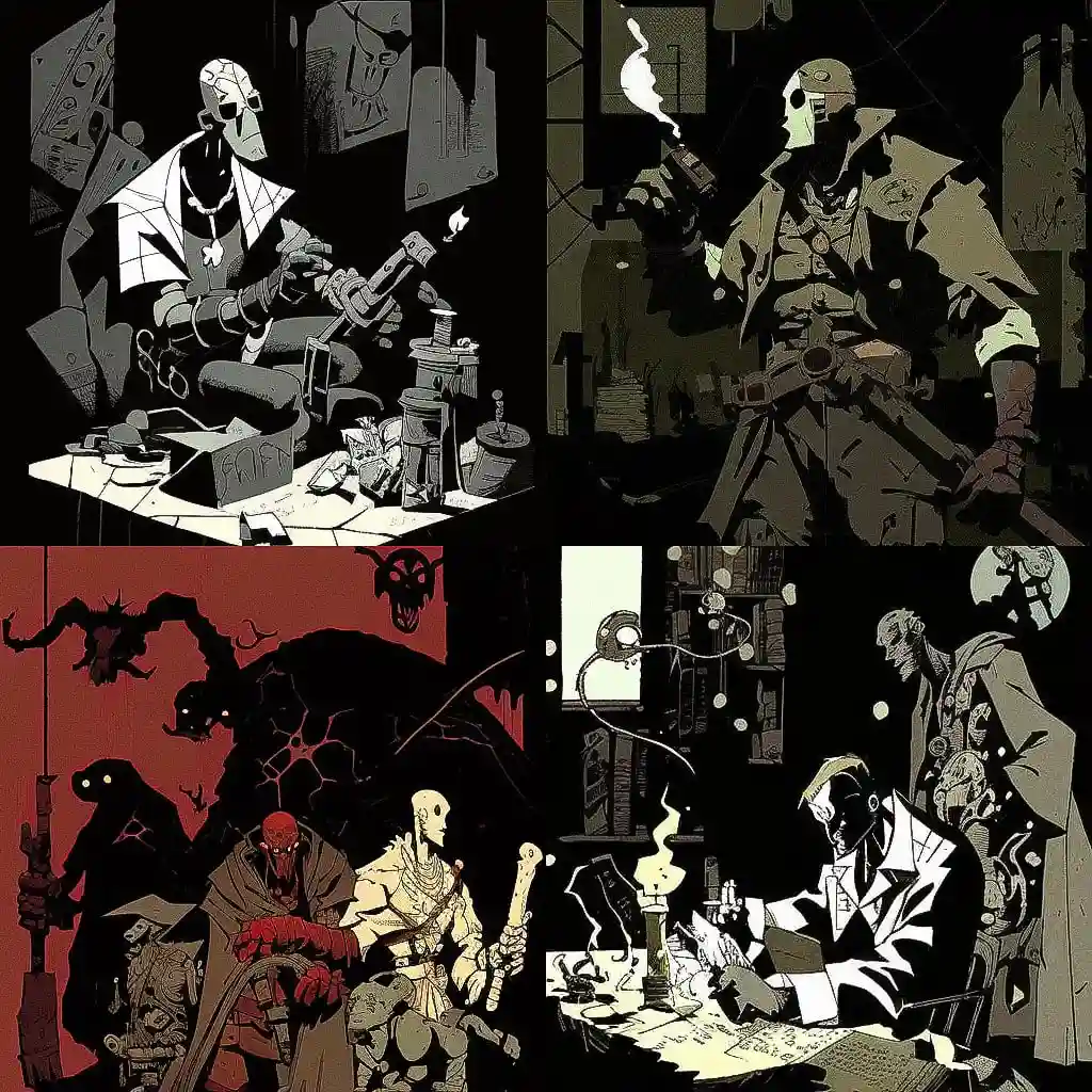 -迈克·米尼奥拉 mike mignola风格midjourney AI绘画作品