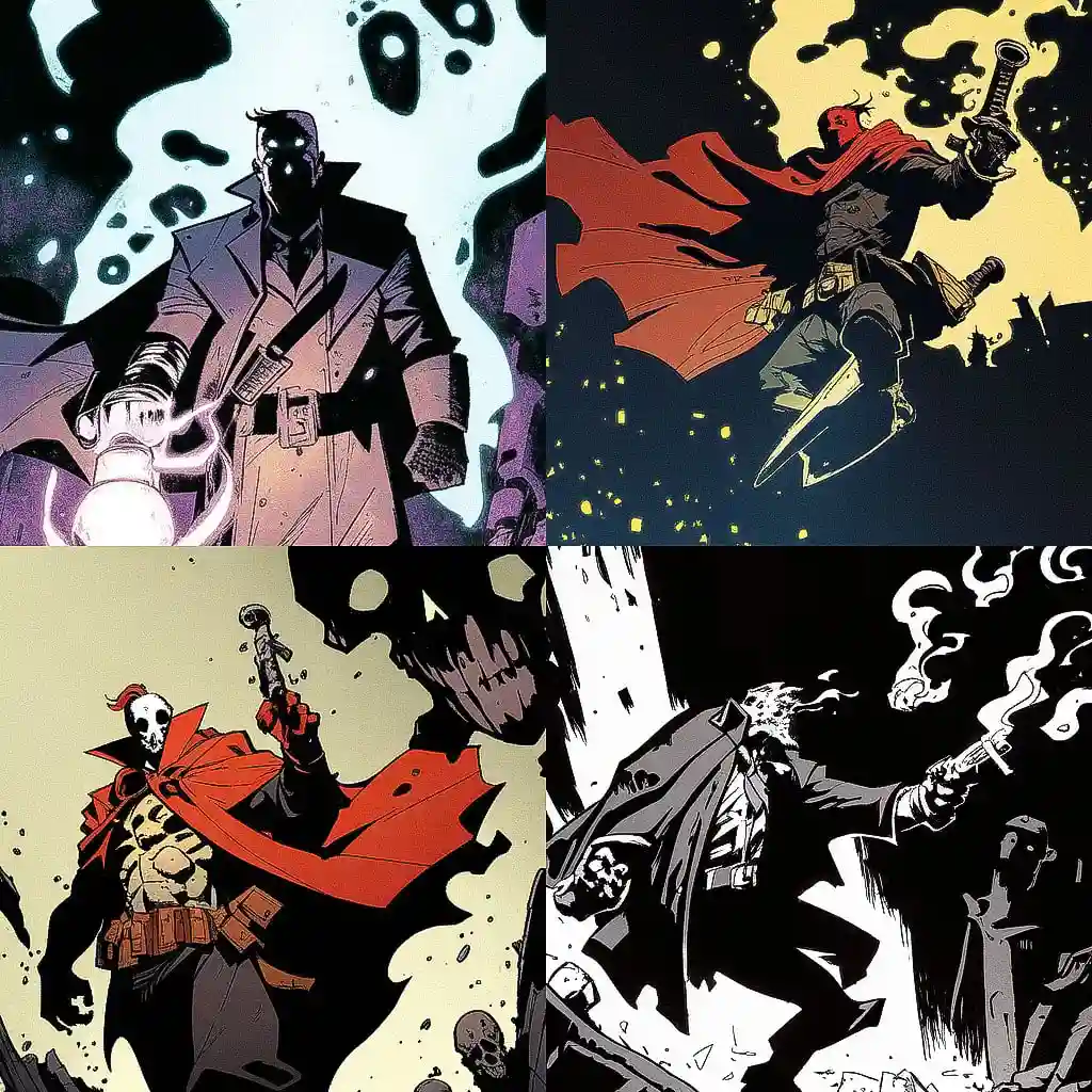 迈克·米尼奥拉 mike mignola风格midjourney AI绘画作品 -迈克·米尼奥拉 mike mignola风格midjourney AI绘画作品