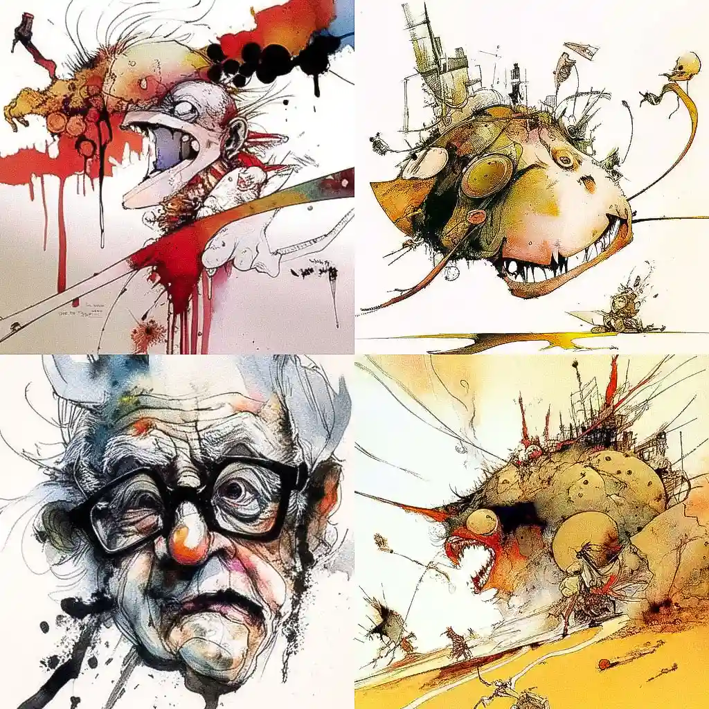 -拉尔夫·斯特德曼 ralph steadman风格midjourney AI绘画作品