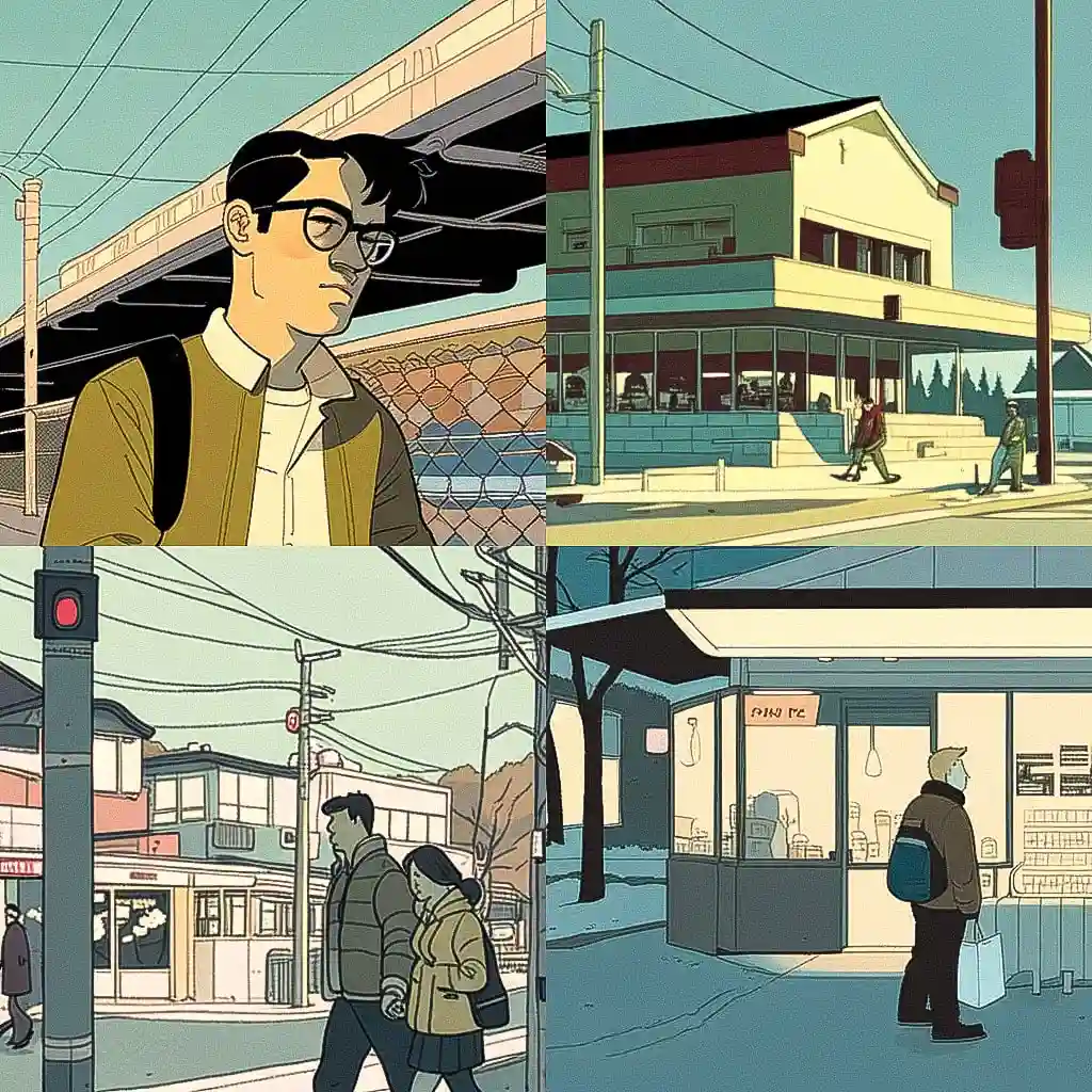 冬眠王 adrian tomine风格midjourney AI绘画作品 -冬眠王 adrian tomine风格midjourney AI绘画作品