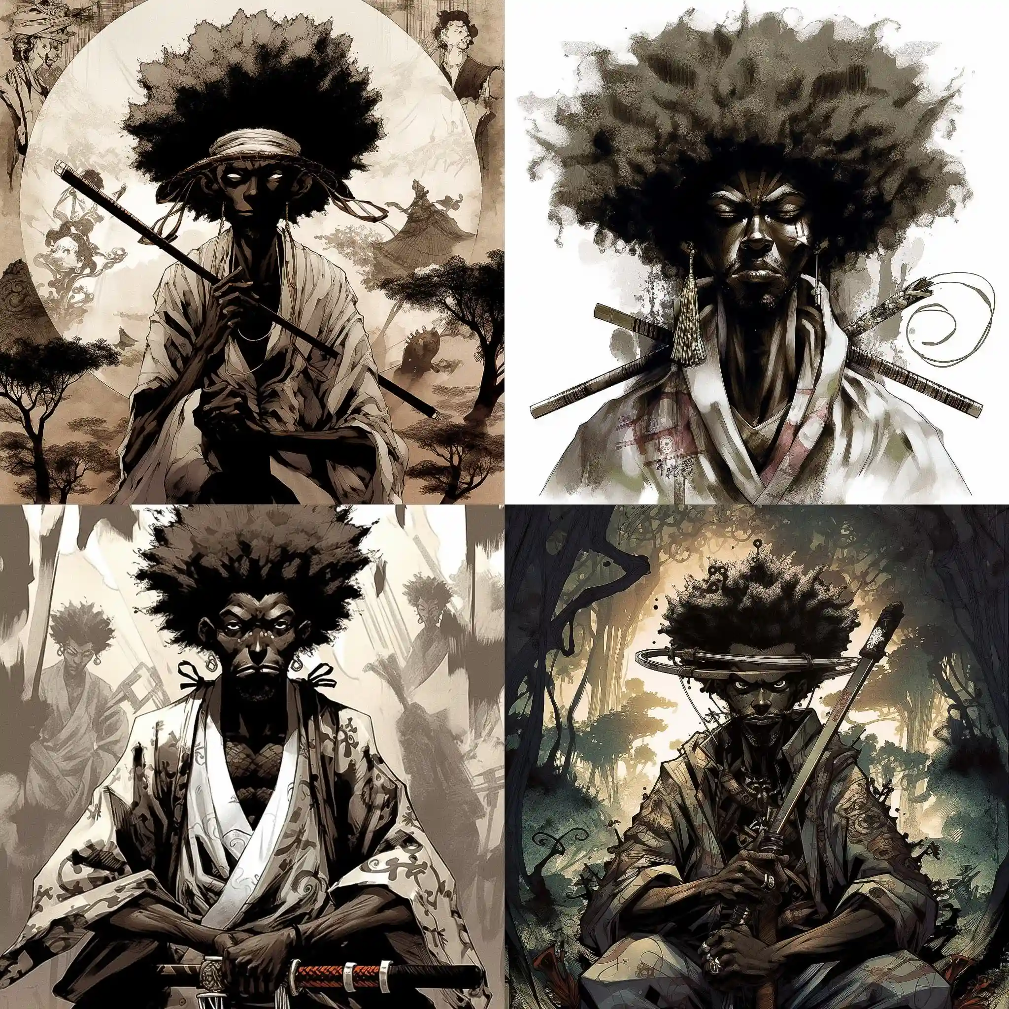 -阿弗洛武士 afro samurai风格midjourney AI绘画作品