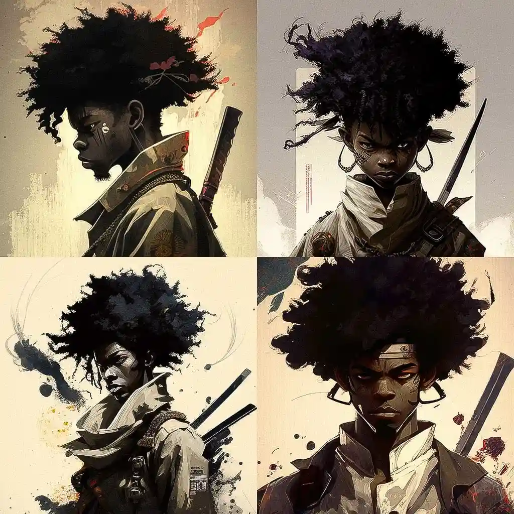 -阿弗洛武士 afro samurai风格midjourney AI绘画作品