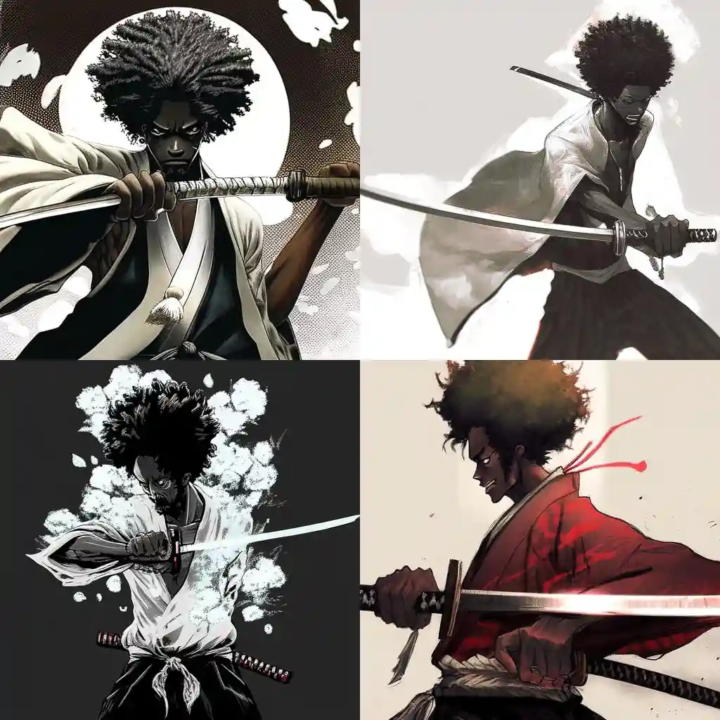 -阿弗洛武士 afro samurai风格midjourney AI绘画作品