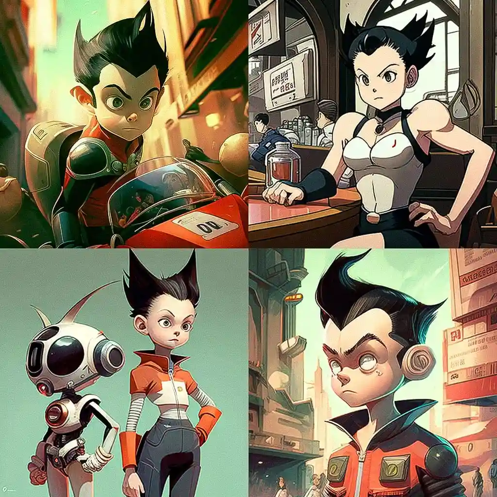阿童木 astro boy风格midjourney AI绘画作品 -阿童木 astro boy风格midjourney AI绘画作品